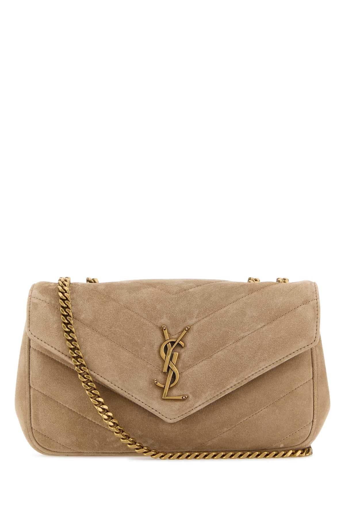 BEIGE SUEDE SMALL LOULOU SHOULDER BAG