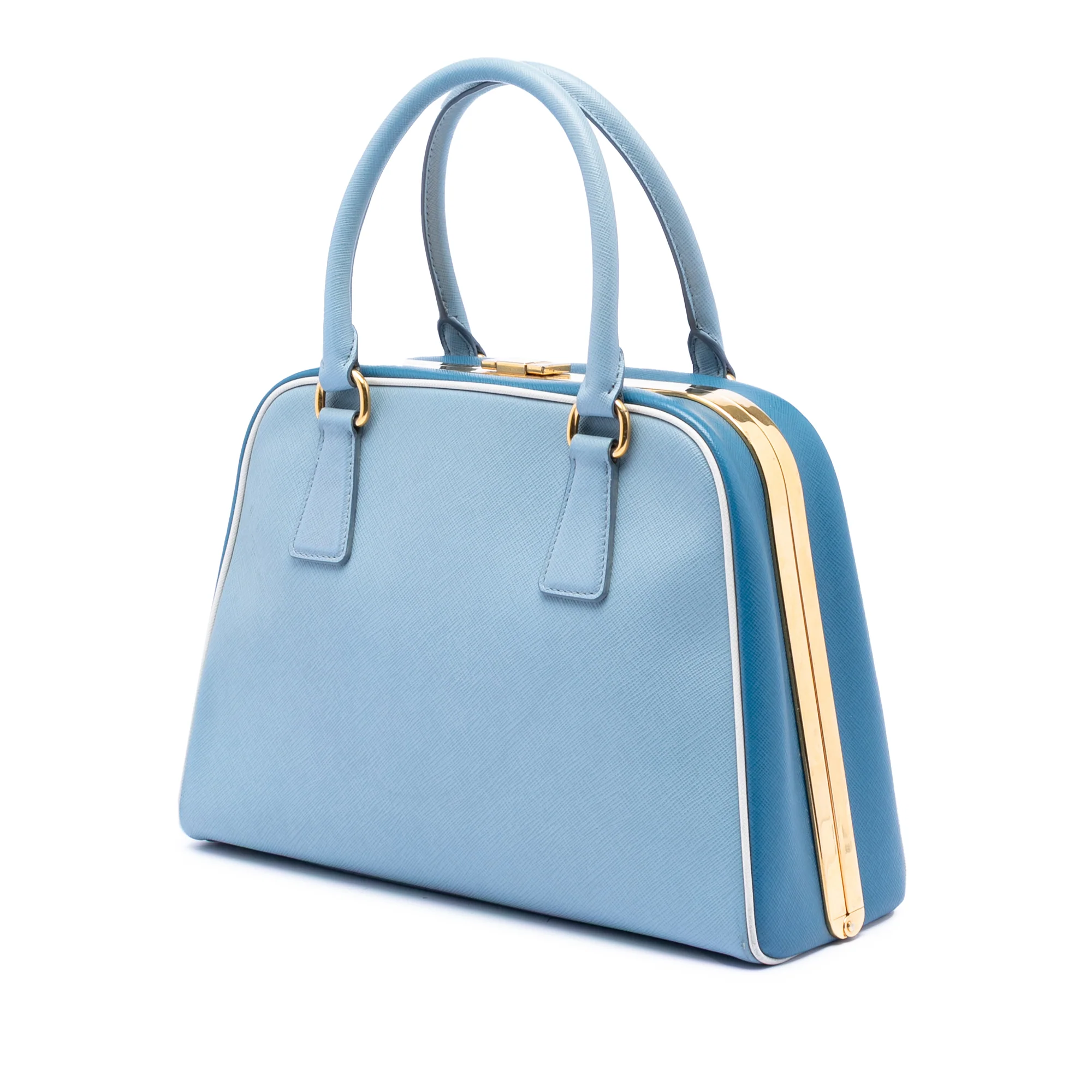 Bicolor Saffiano Lux Pyramid Frame Top Handle Bag - Image 2