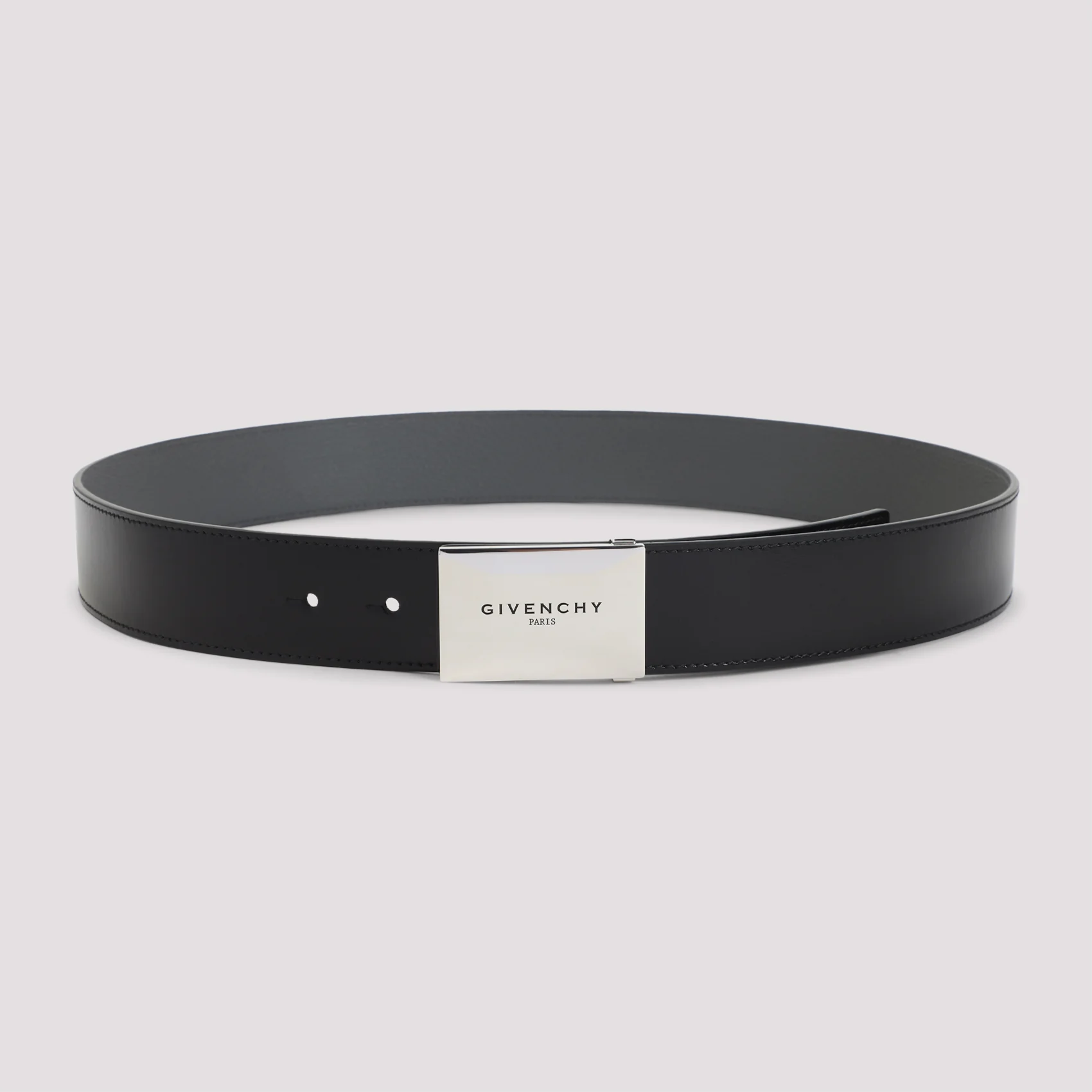 BLACK AND GREY METAL PLAQUE CALF LEATHER BELT - Image 3