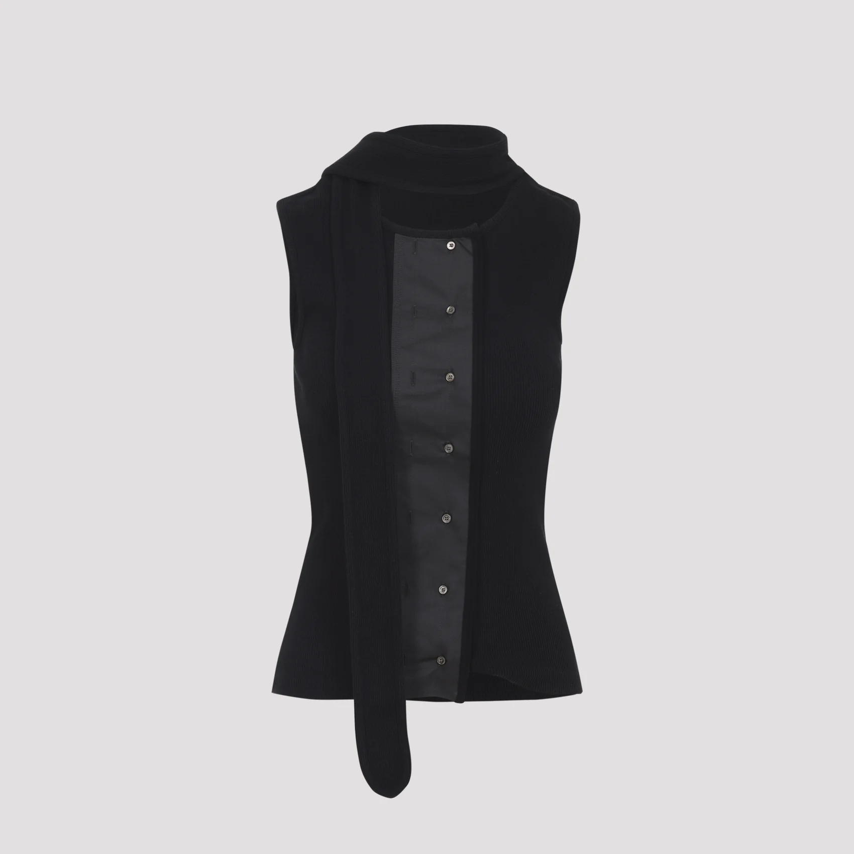 BLACK COTTON ASYMMETRICAL FITTED TOP - Image 2