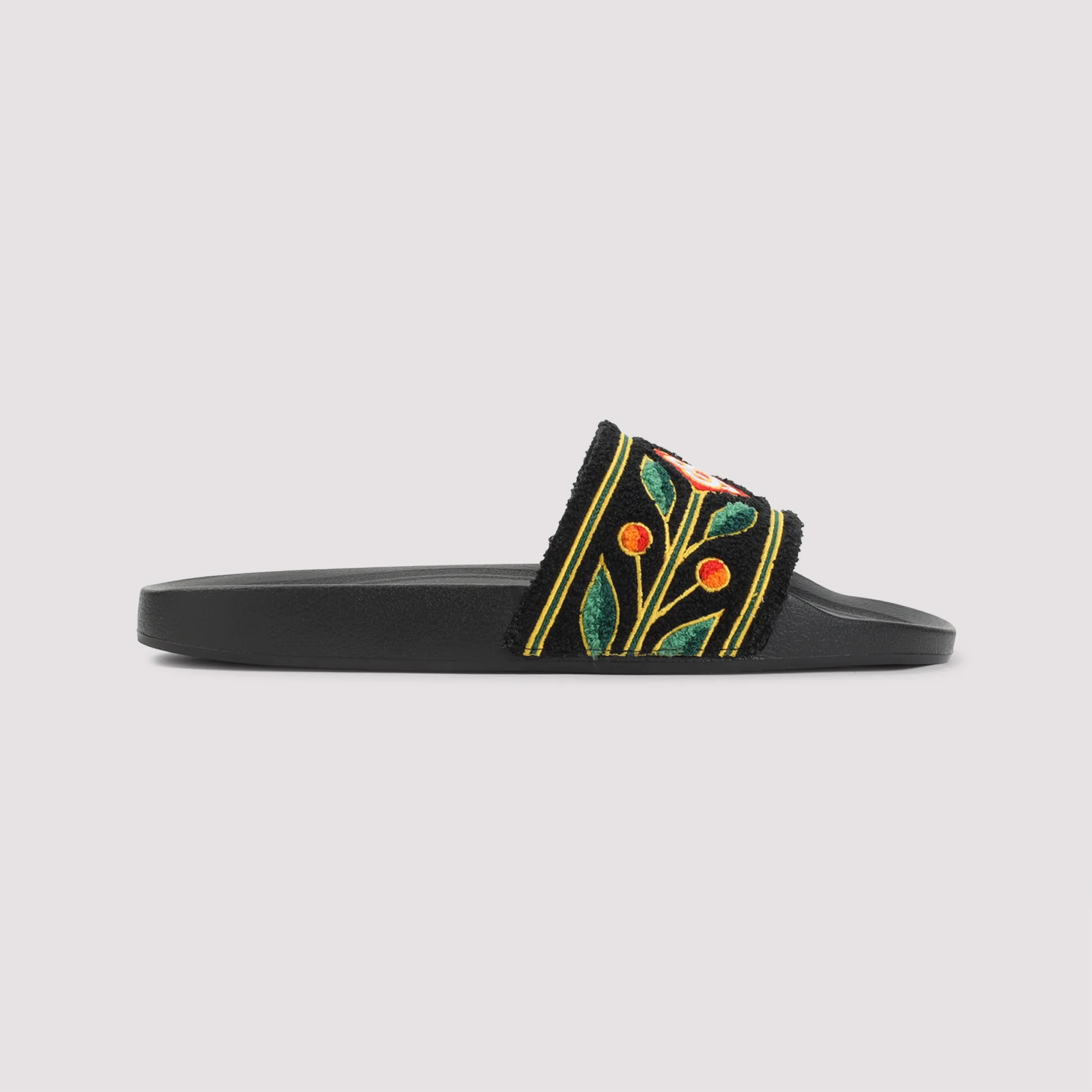 BLACK EMBROIDERED TERRY SLIDER SANDALS - Image 2