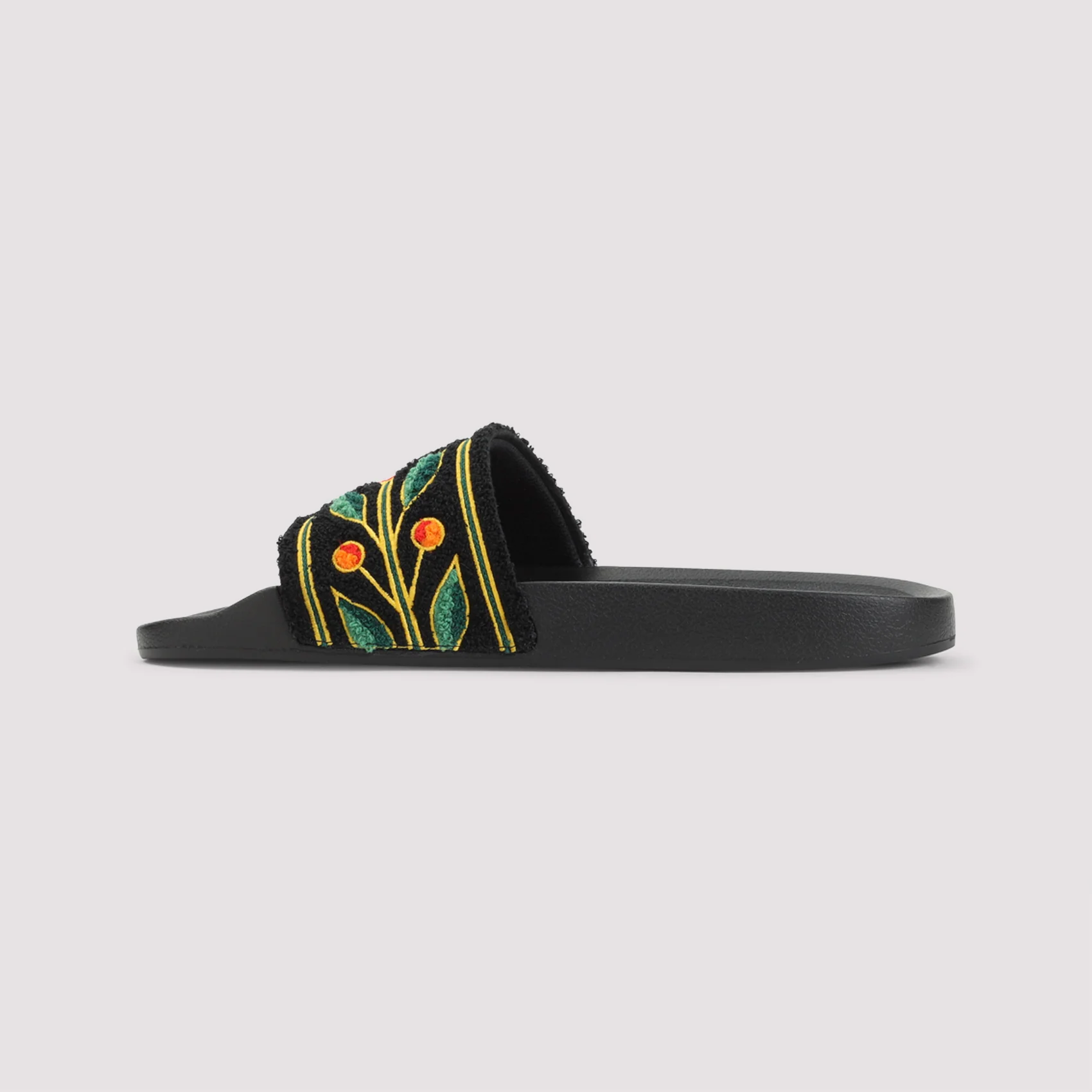 BLACK EMBROIDERED TERRY SLIDER SANDALS - Image 3
