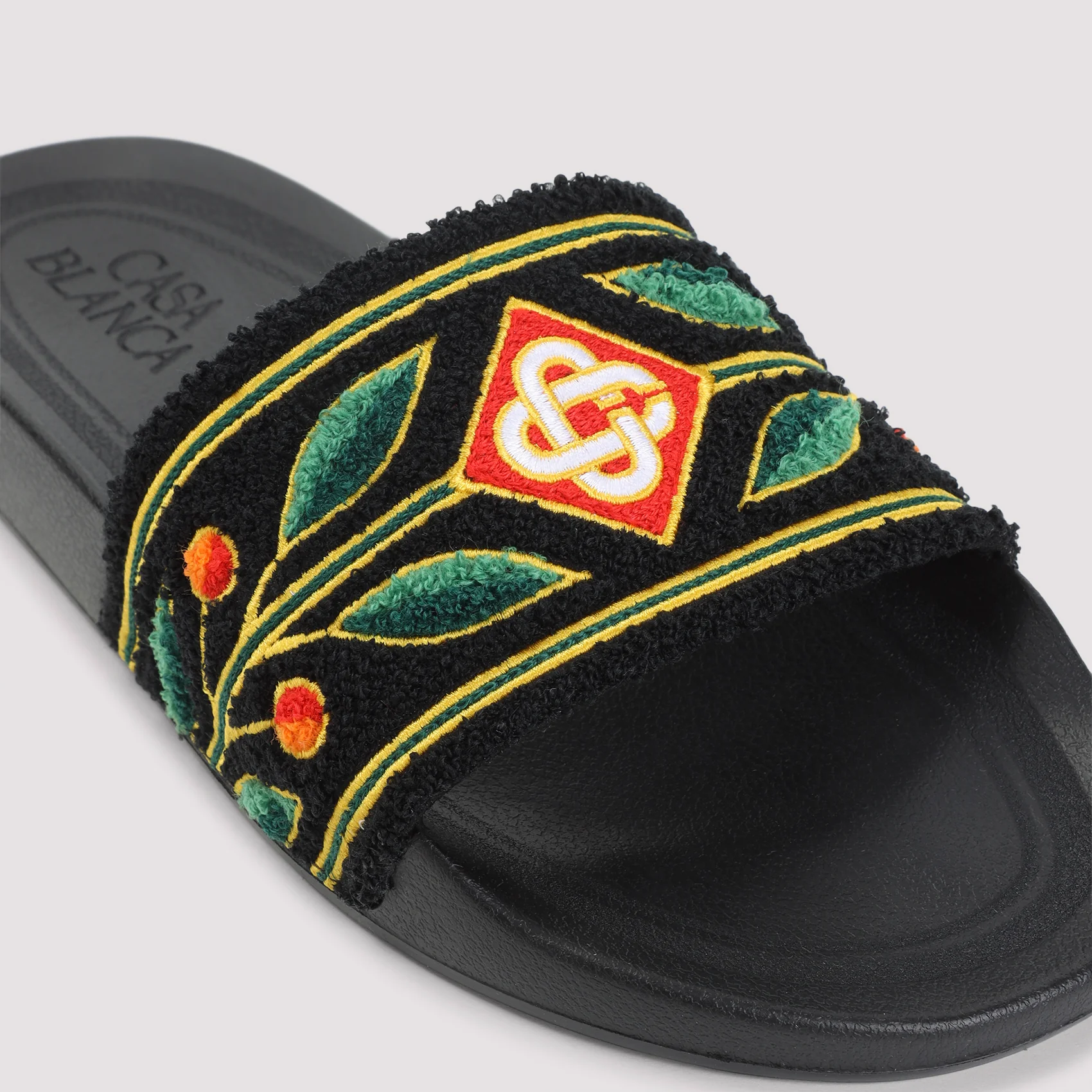 BLACK EMBROIDERED TERRY SLIDER SANDALS - Image 5