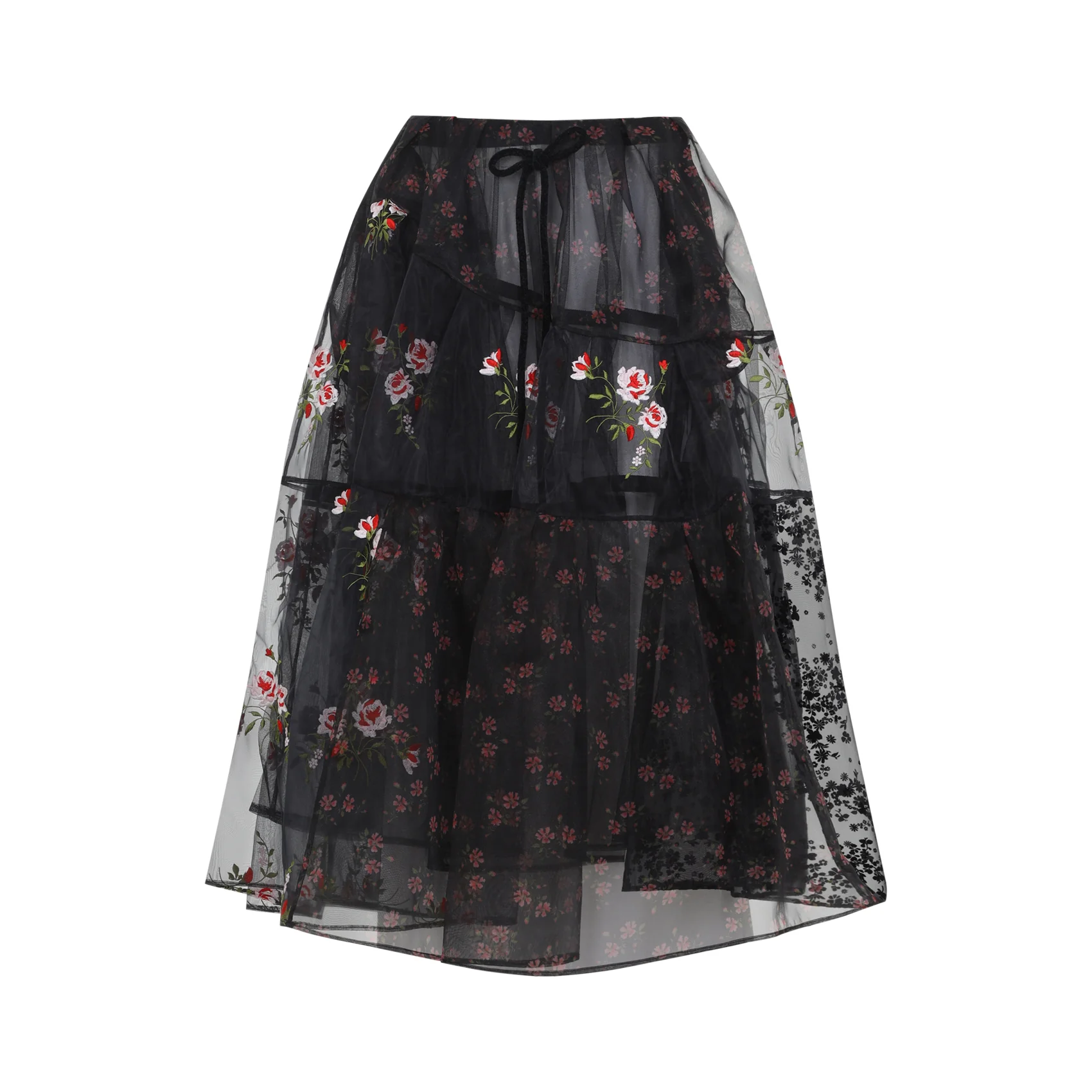 BLACK PATCHWORK POLYAMIDE MIDI SKIRT
