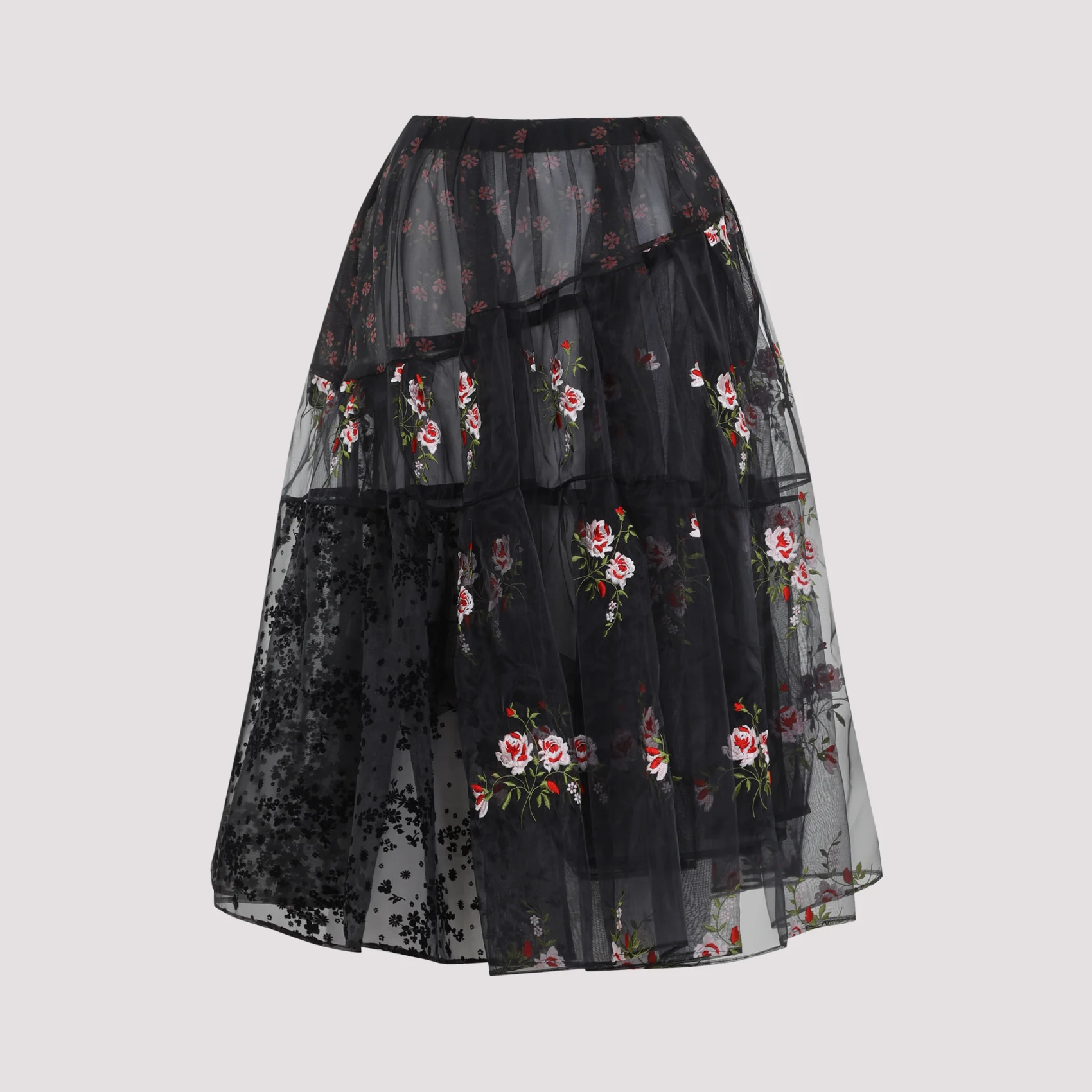 BLACK PATCHWORK POLYAMIDE MIDI SKIRT - Image 3