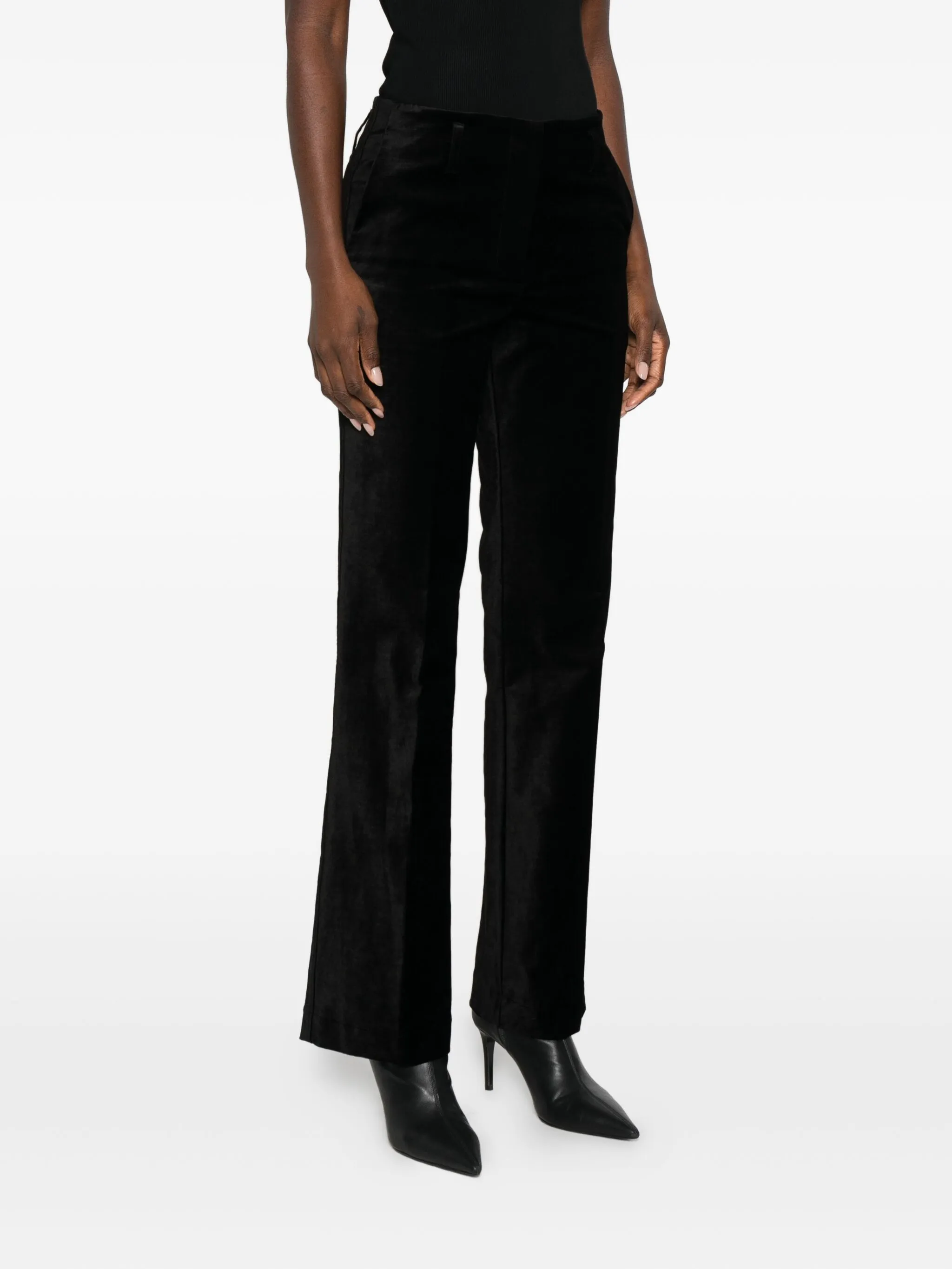 BLACK STRETCH VELVET FLARE PANTS - Image 3