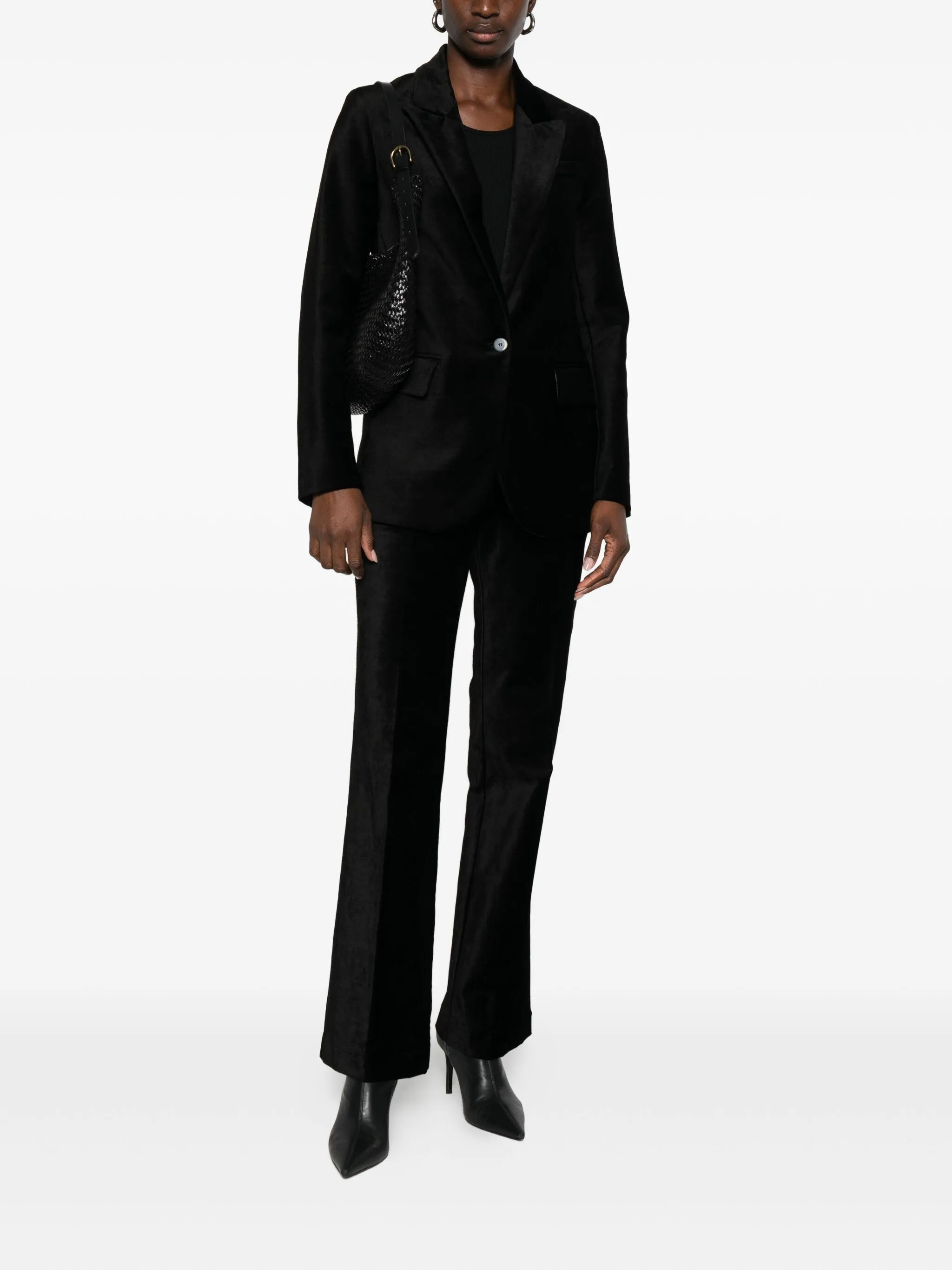BLACK STRETCH VELVET FLARE PANTS - Image 4