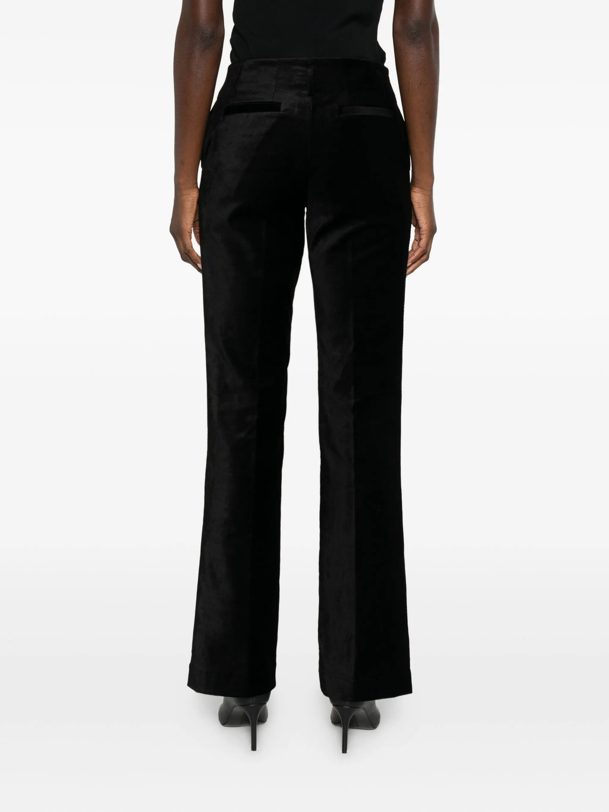 BLACK STRETCH VELVET FLARE PANTS - Image 5