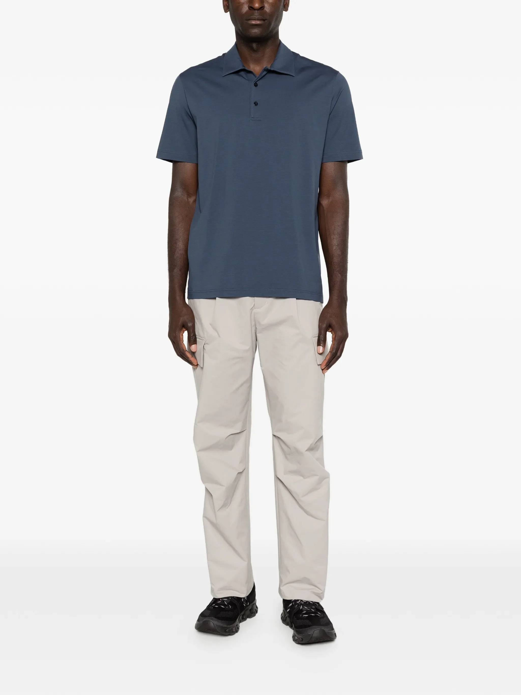 BLUE COTTON ELASTANE JERSEY POLO - Image 4