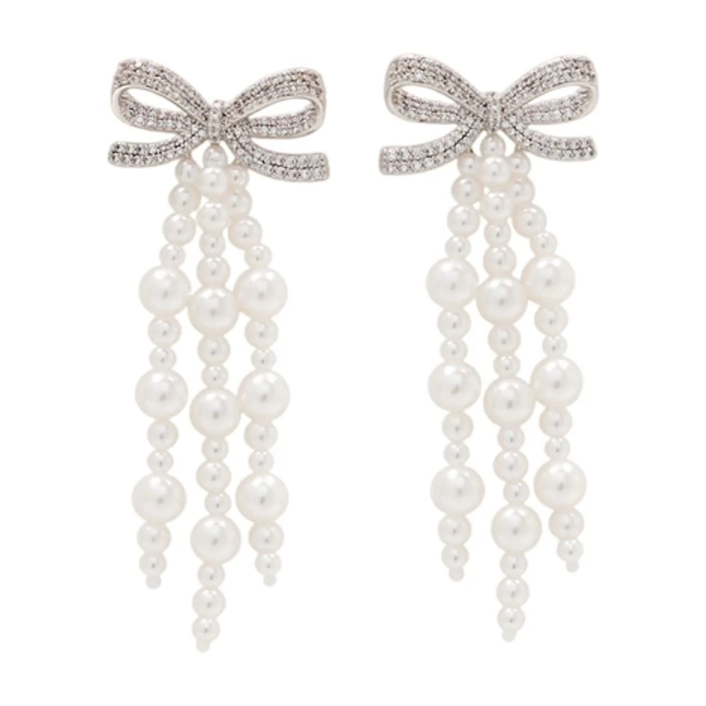 BOW PEARL WATERFALL EARRINGS - - SYNTHETIC - IVORY