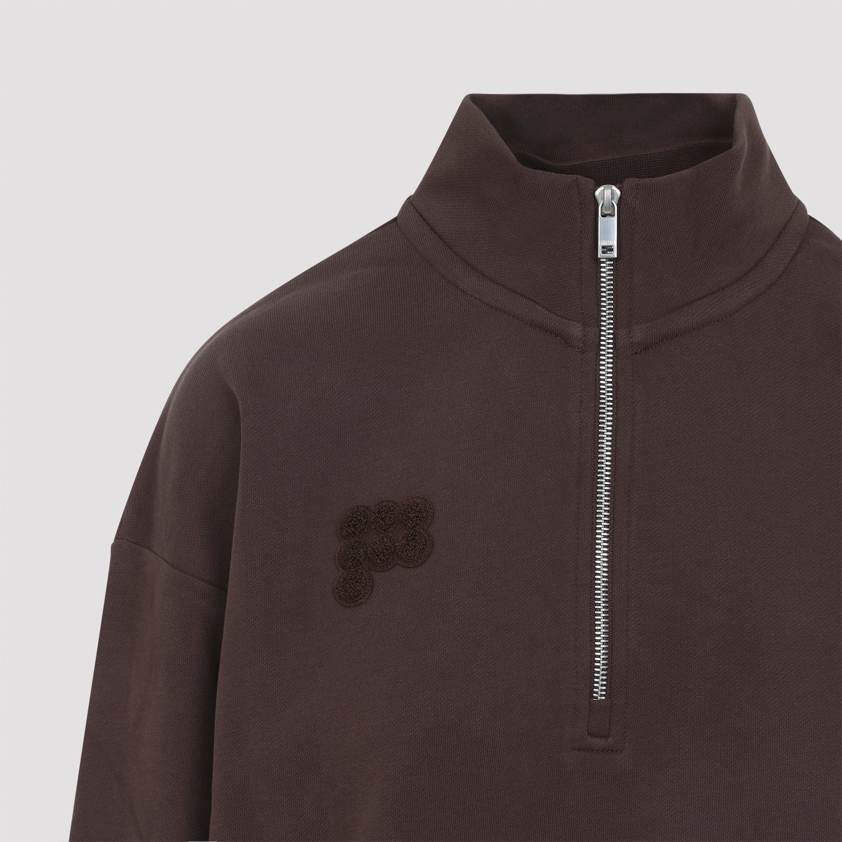 BROWN HALF ZIP COTTON SWEATSHIRT - Image 4