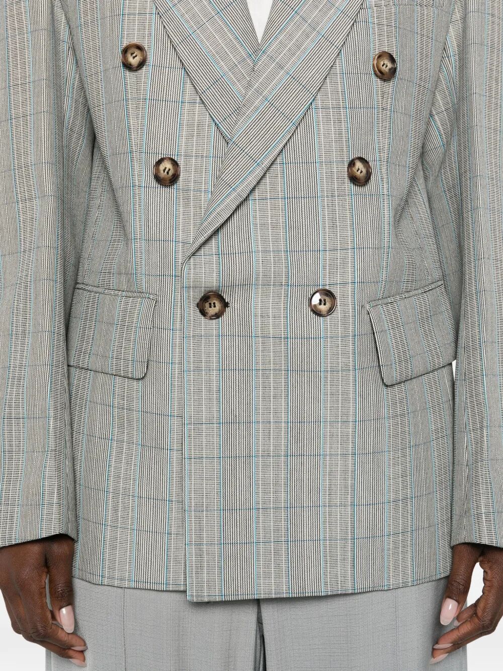 CHECK WOOL DOUBLE-BREASTED TAILORED JACKET - Image 5