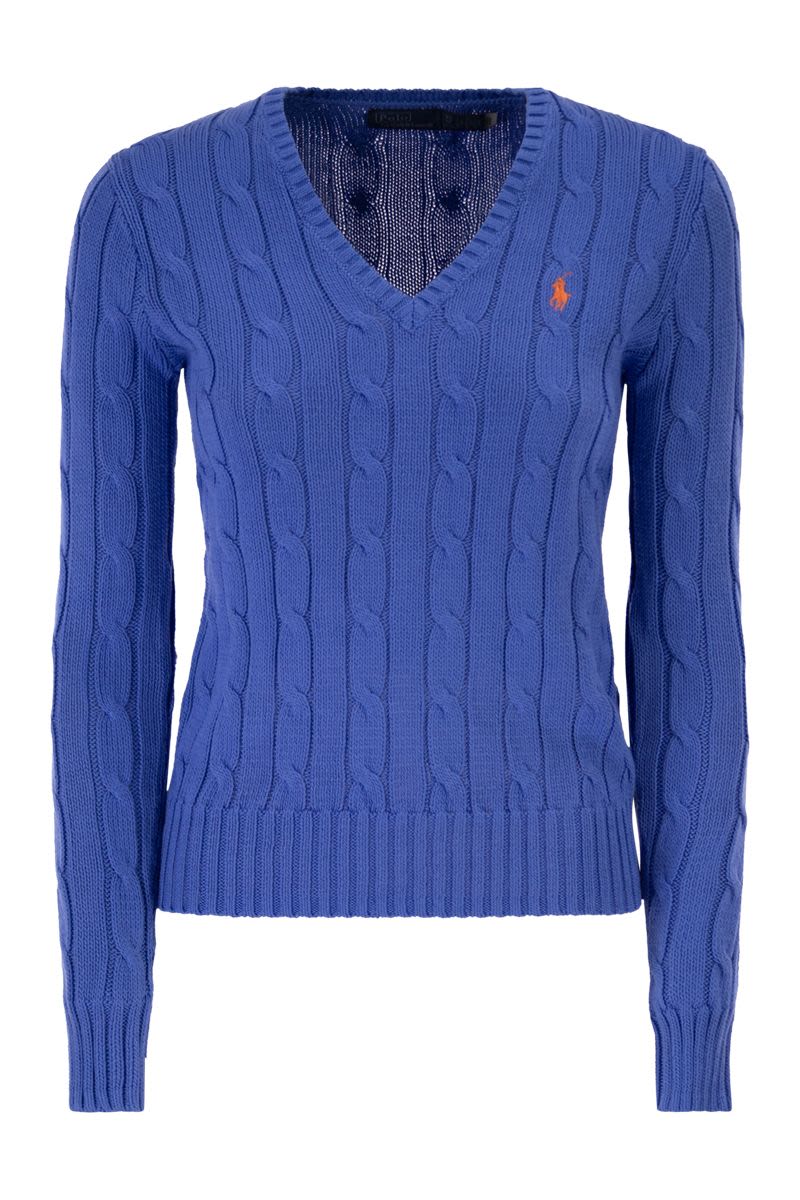 COTTON CABLE KNIT JUMPER WITH V-NECK