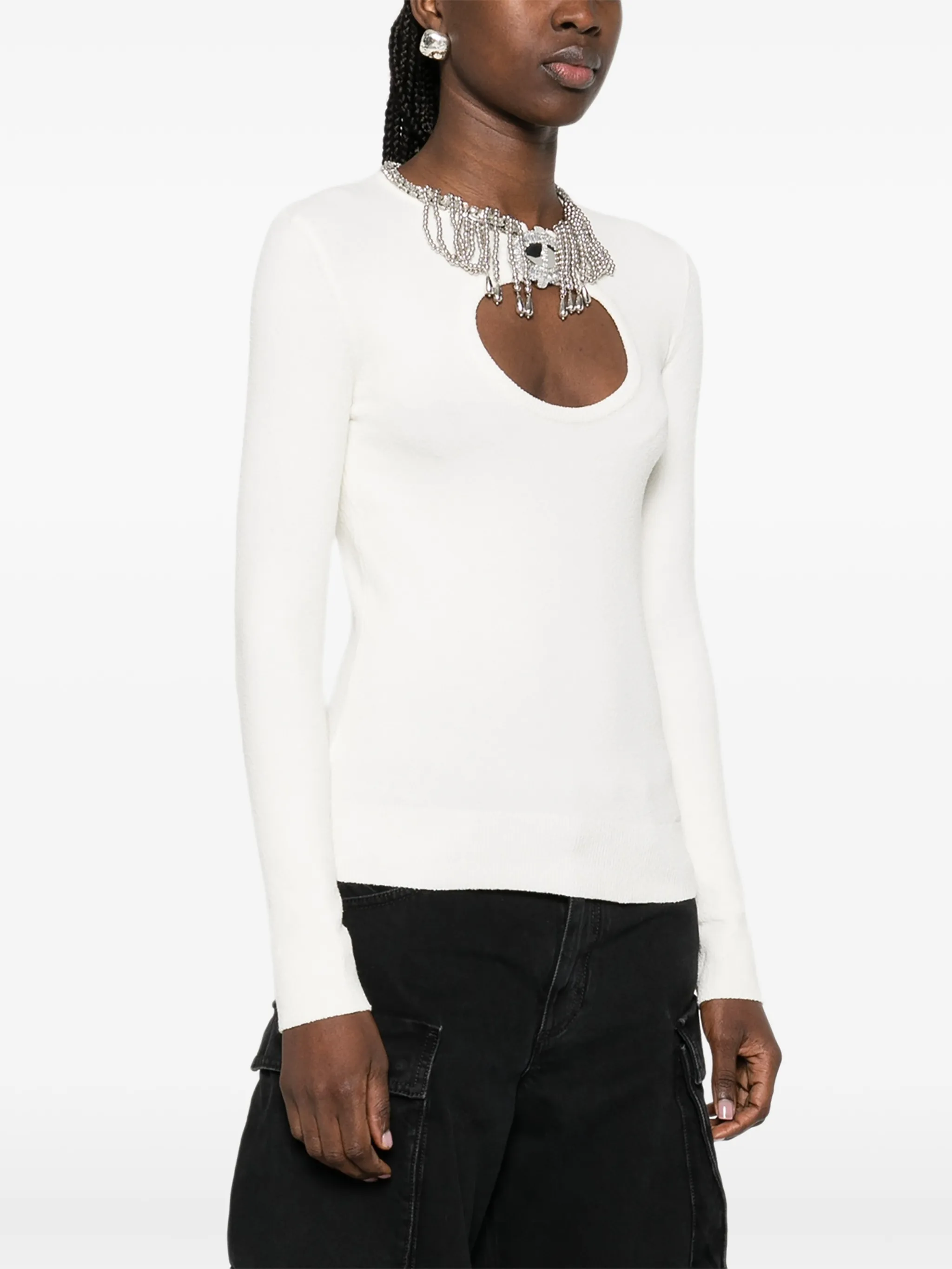 CREAM VISCOSE POLYAMIDE SWEATER CARDIGAN - Image 5
