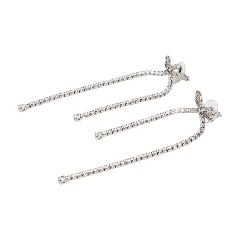 CRYSTAL BOW DANGLE EARRINGS - - SYNTHETIC - SILVER - Image 2