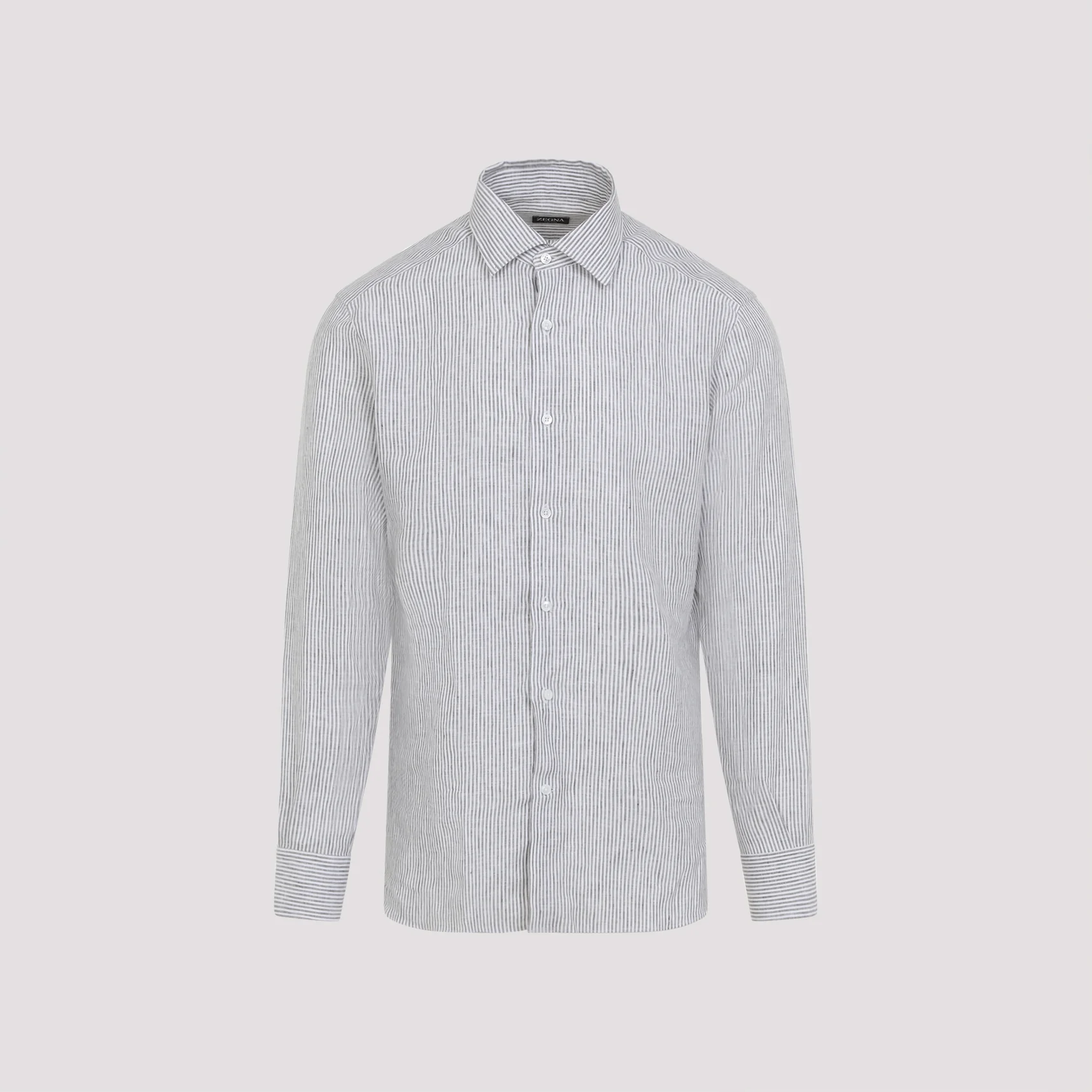 DARK STRIPED BEIGE LINEN SHIRT - Image 2
