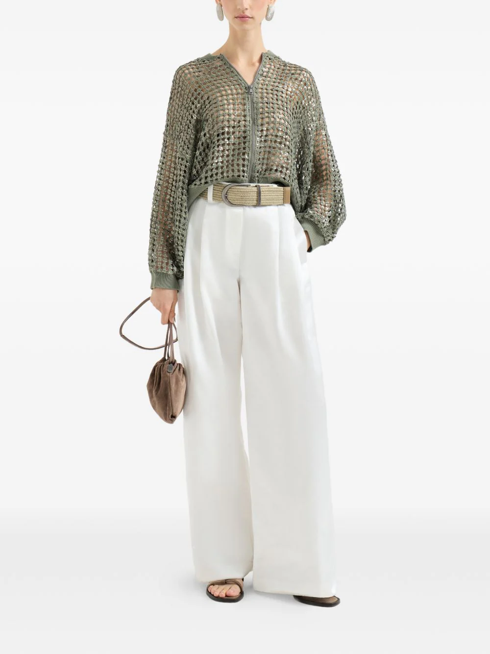 DAZZLING NET EMBROIDERY CARDIGAN IN SILK AND LINEN - Image 3