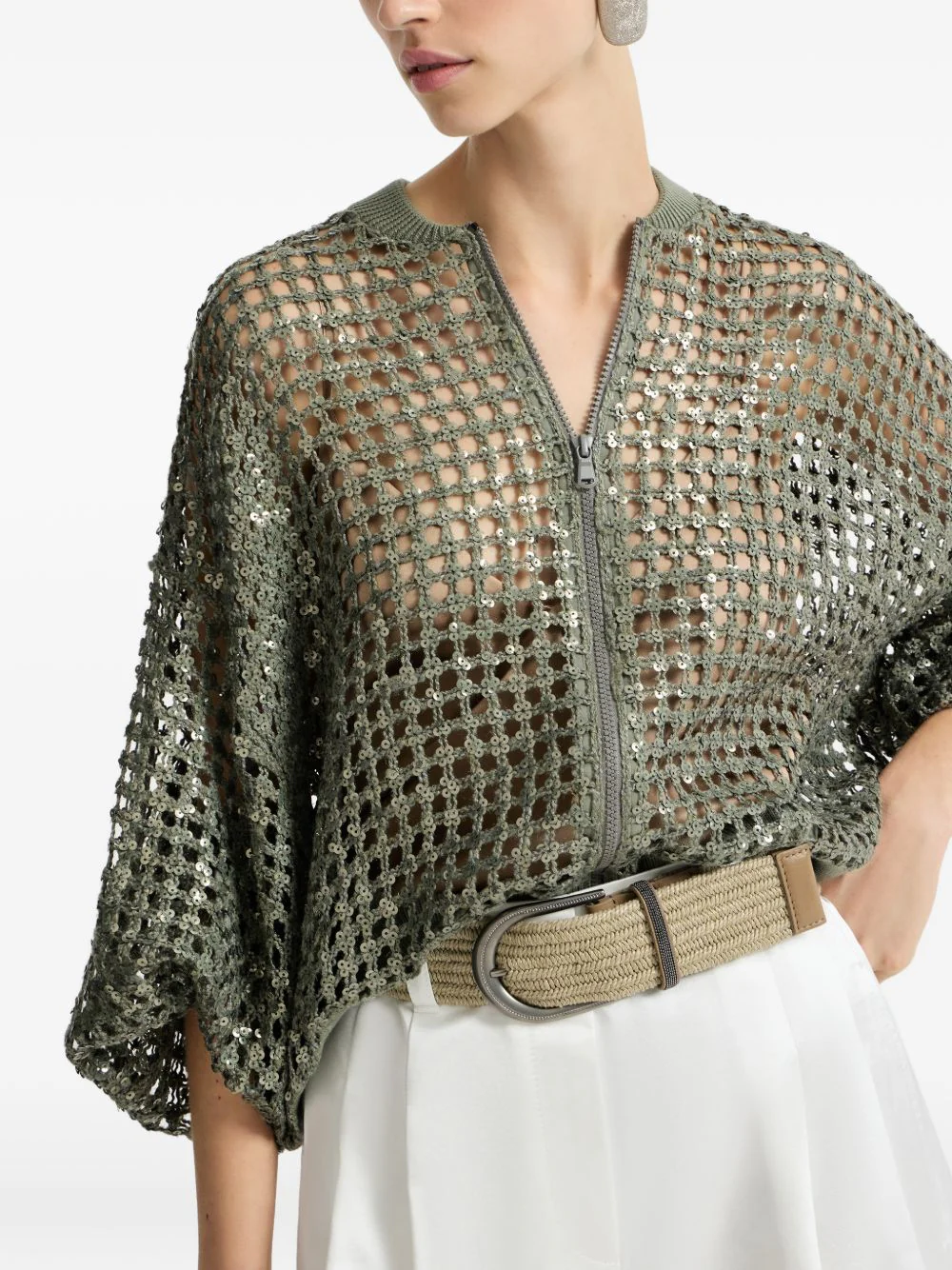 DAZZLING NET EMBROIDERY CARDIGAN IN SILK AND LINEN - Image 4