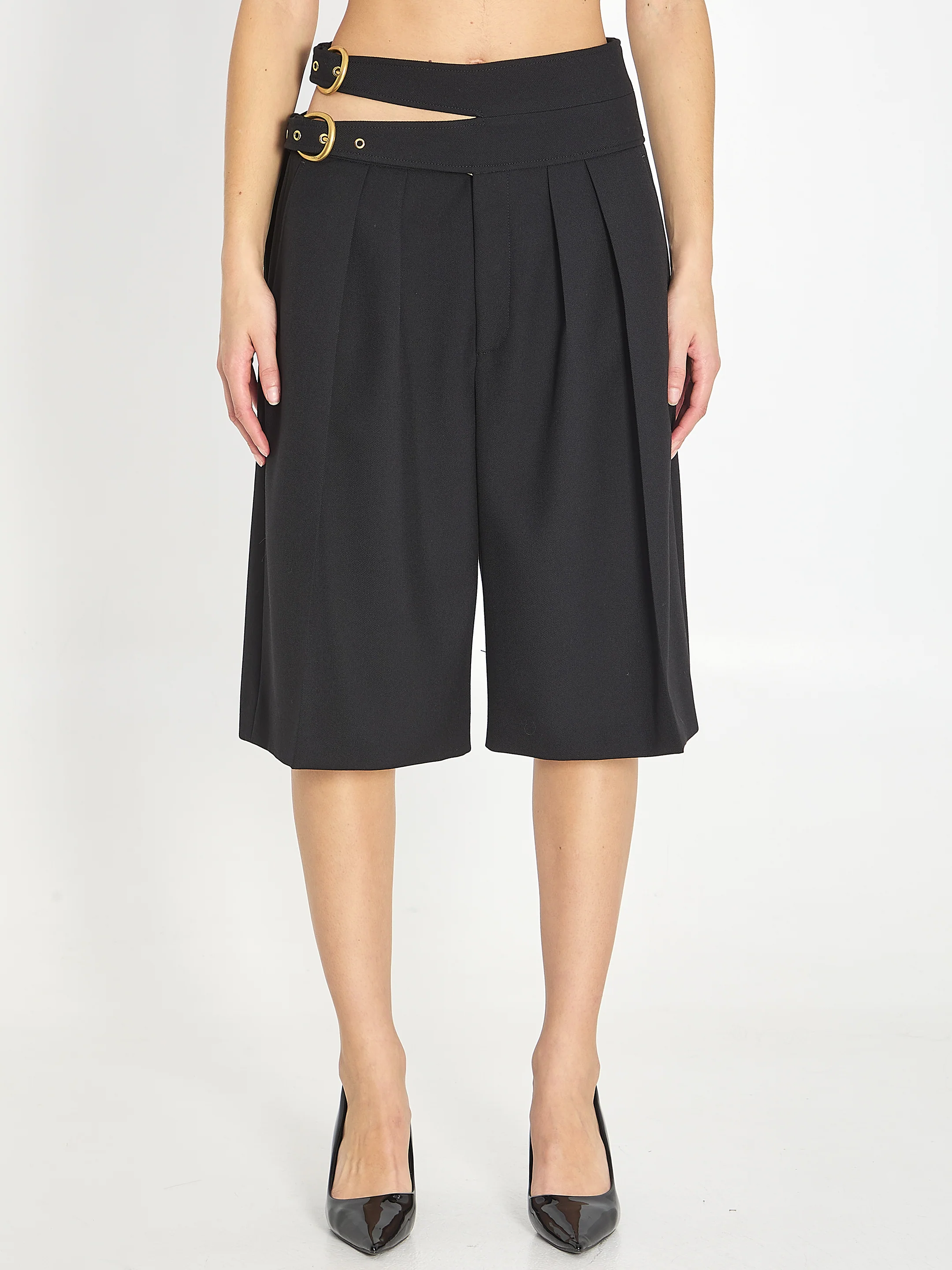 DOUBLE BELT WOOL BERMUDAS