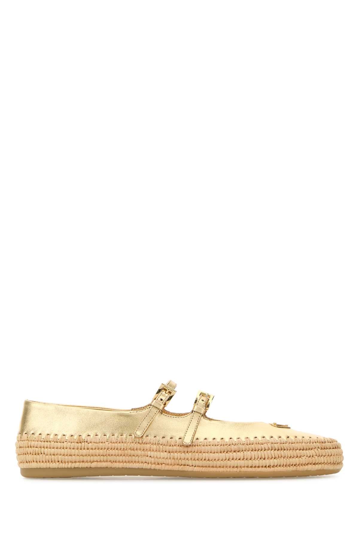 GOLD RAFFIA AND LEATHER ESPADRILLES
