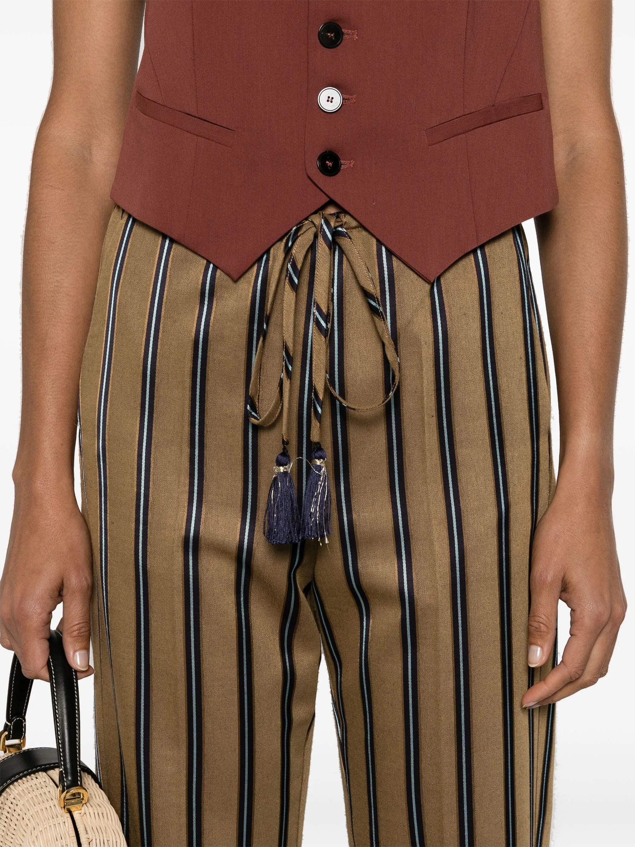 GOLD WOOL SATIN STRIPE PANTS - Image 2