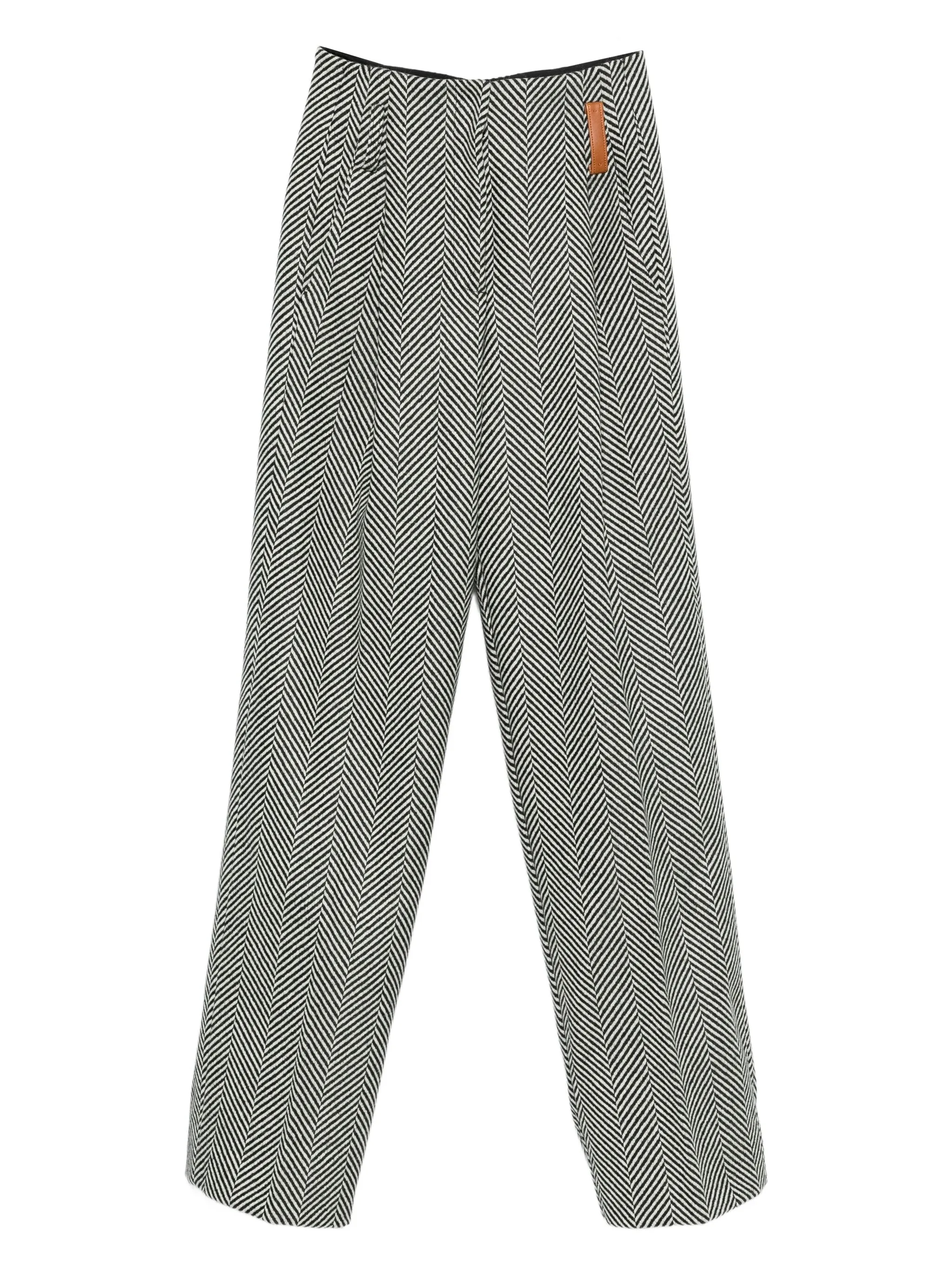 GREY CHEVRON WOOL HIGH PANTS