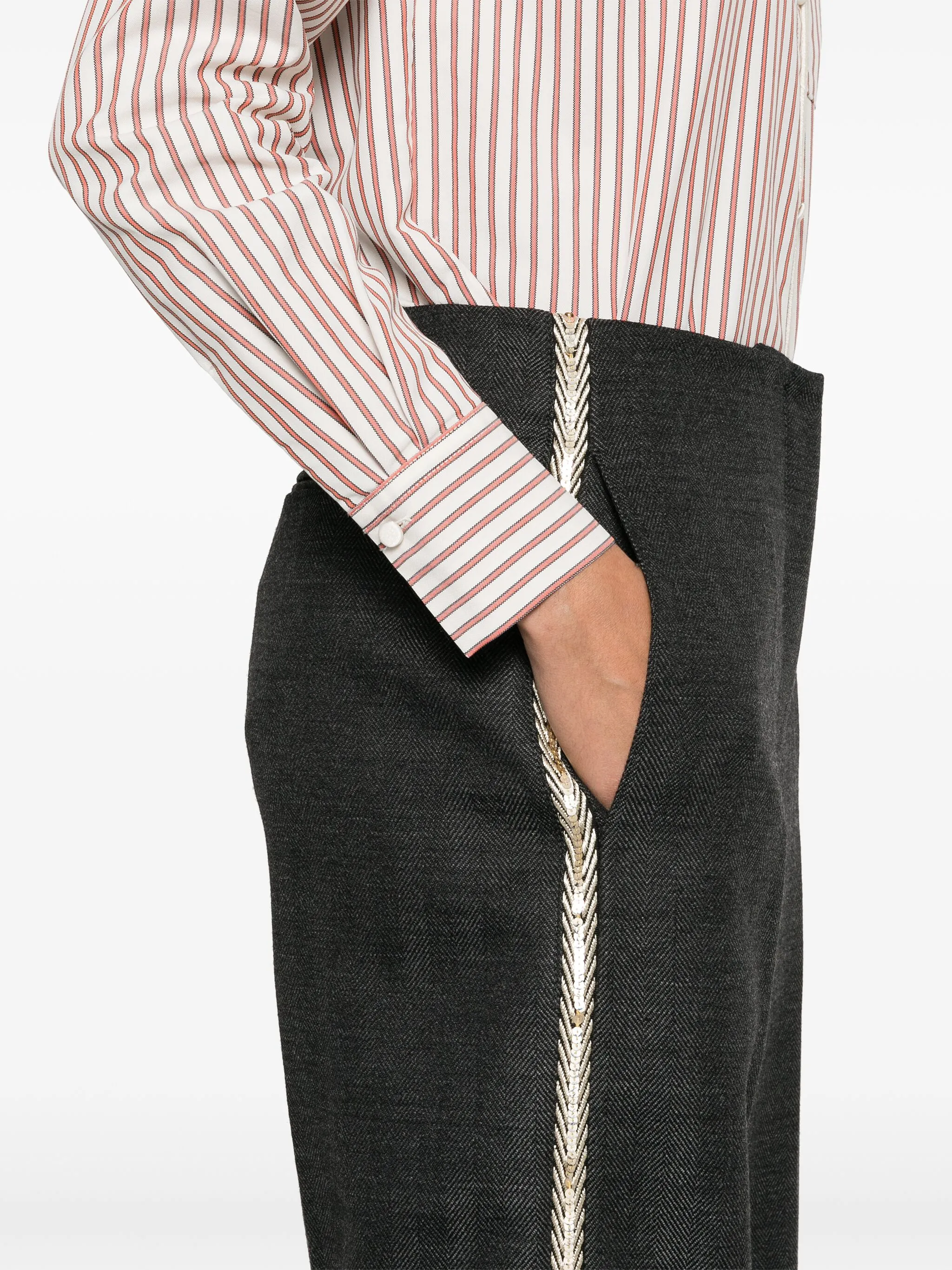 GREY WOOL HERRINGBONE PANTS - Image 2
