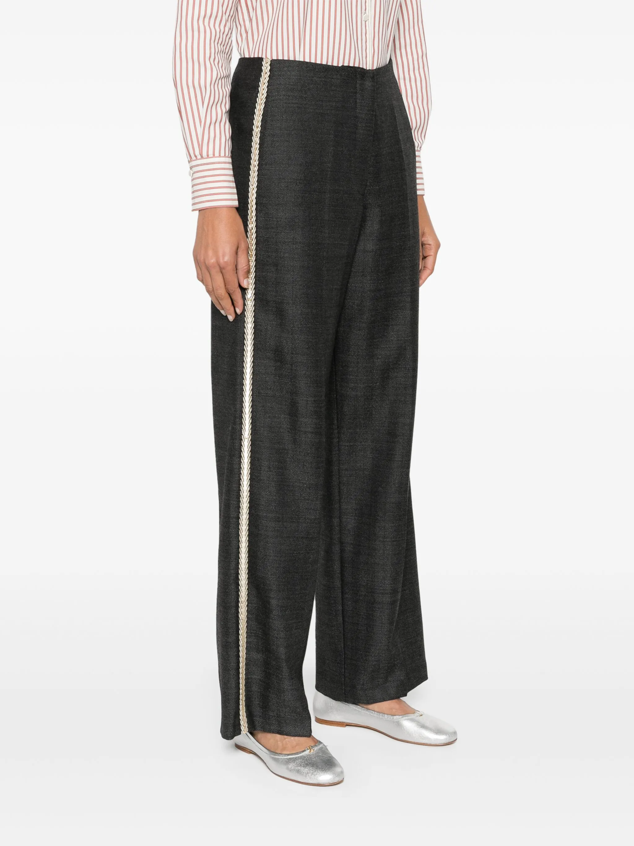 GREY WOOL HERRINGBONE PANTS - Image 3