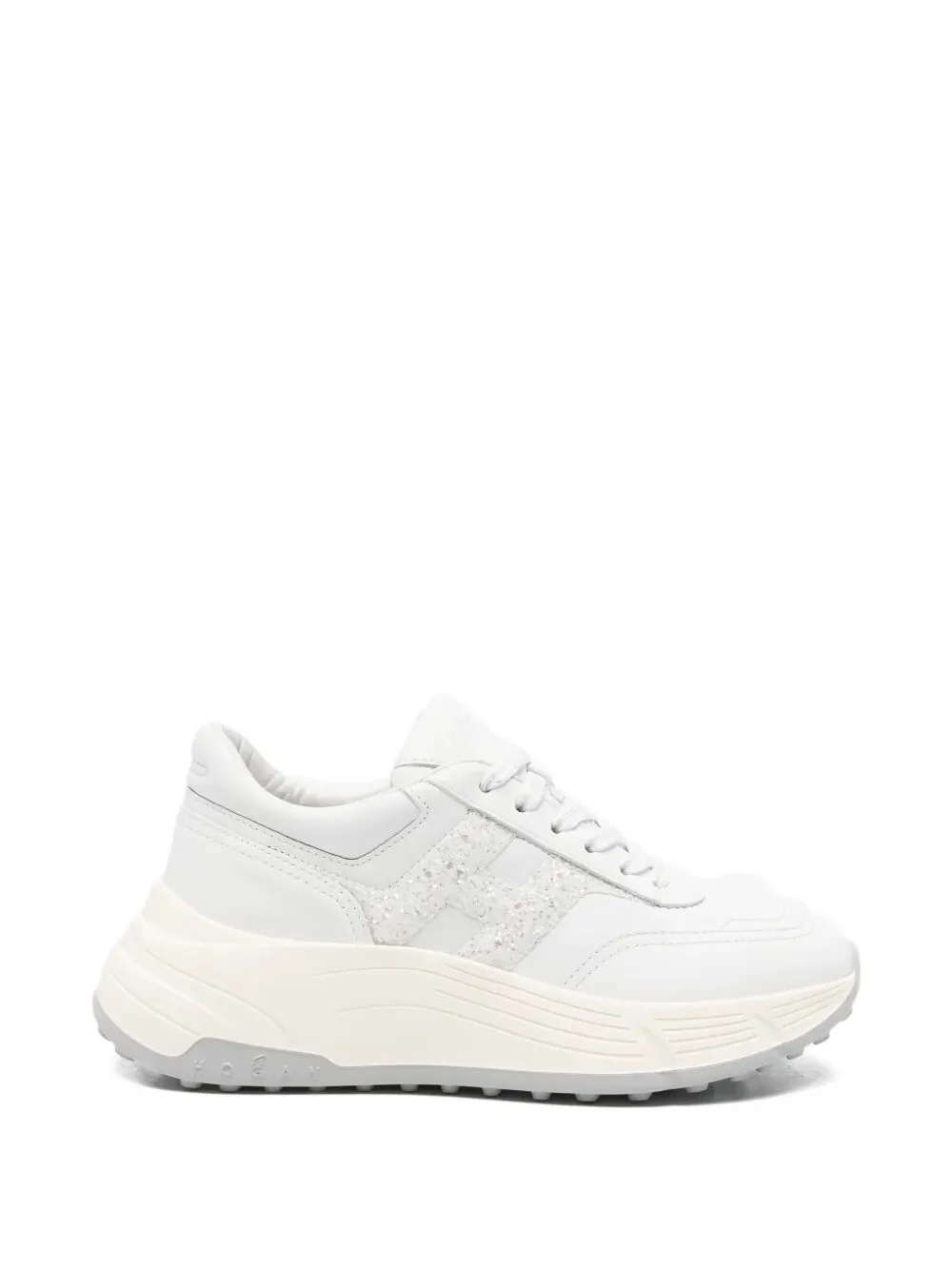 HOGAN HI-FI SMOOTH LEATHER SNEAKERS WITH GLITTERED H
