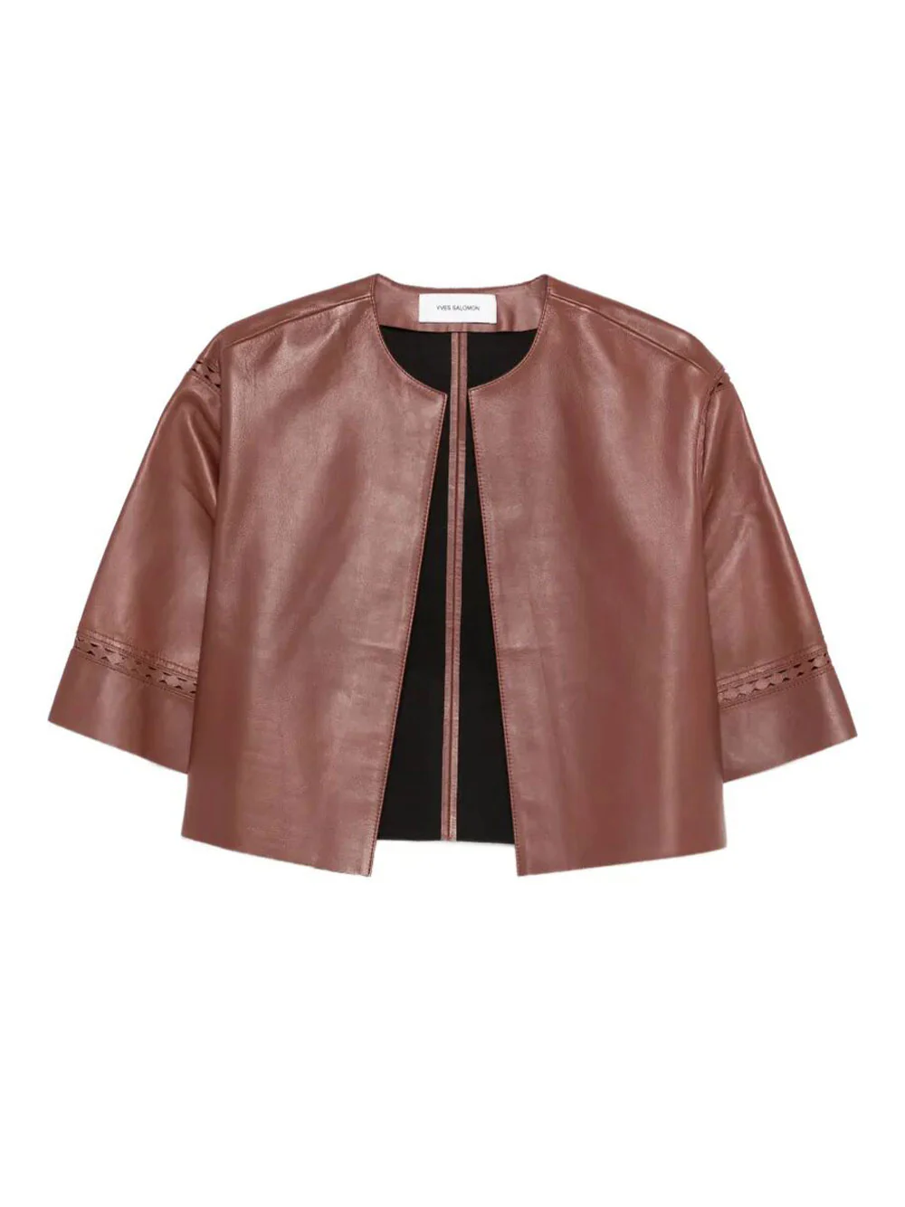 LASER-CUT LEATHER CROPPED JACKET
