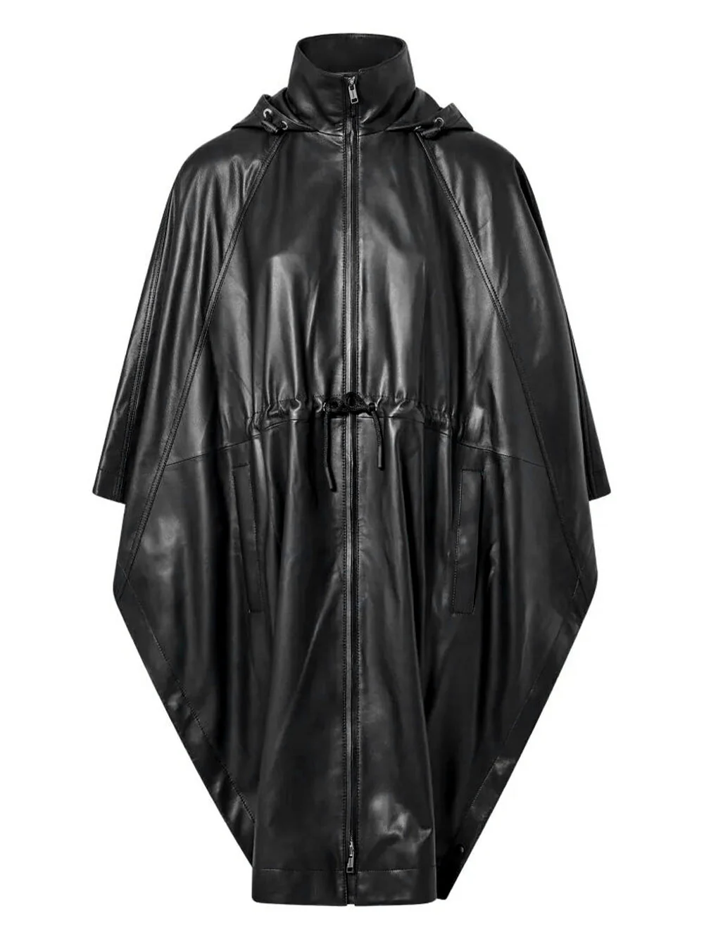 LEATHER CAPE WITH DRAWSTRING WAIST