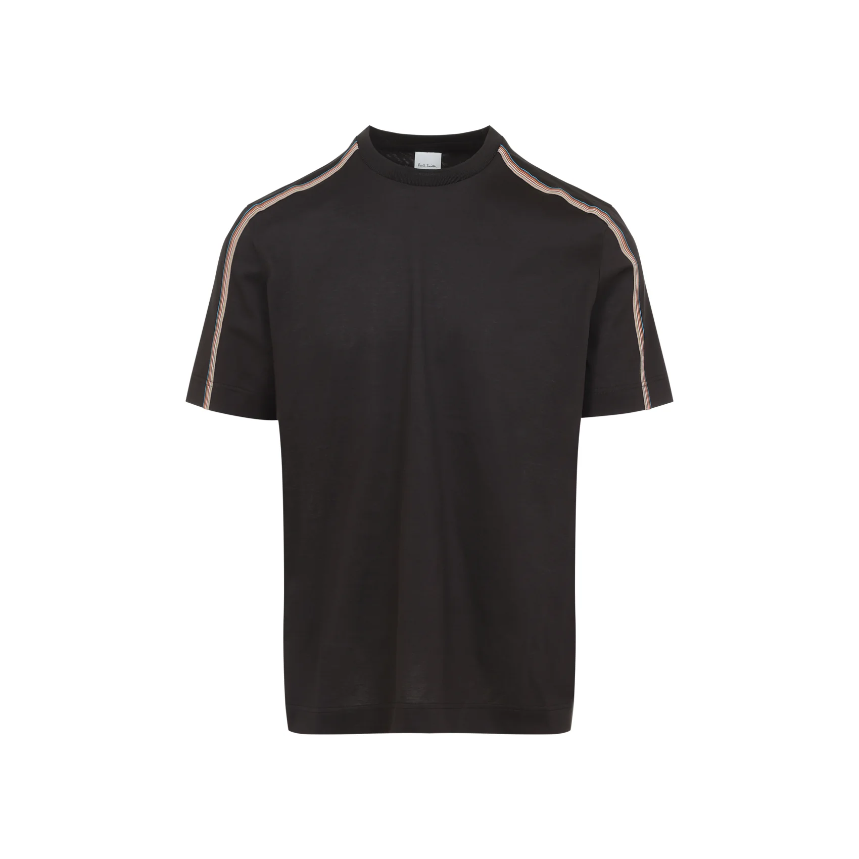 MUD BROWN COTTON STRIPE TAPE DETAIL T-SHIRT - Image 2