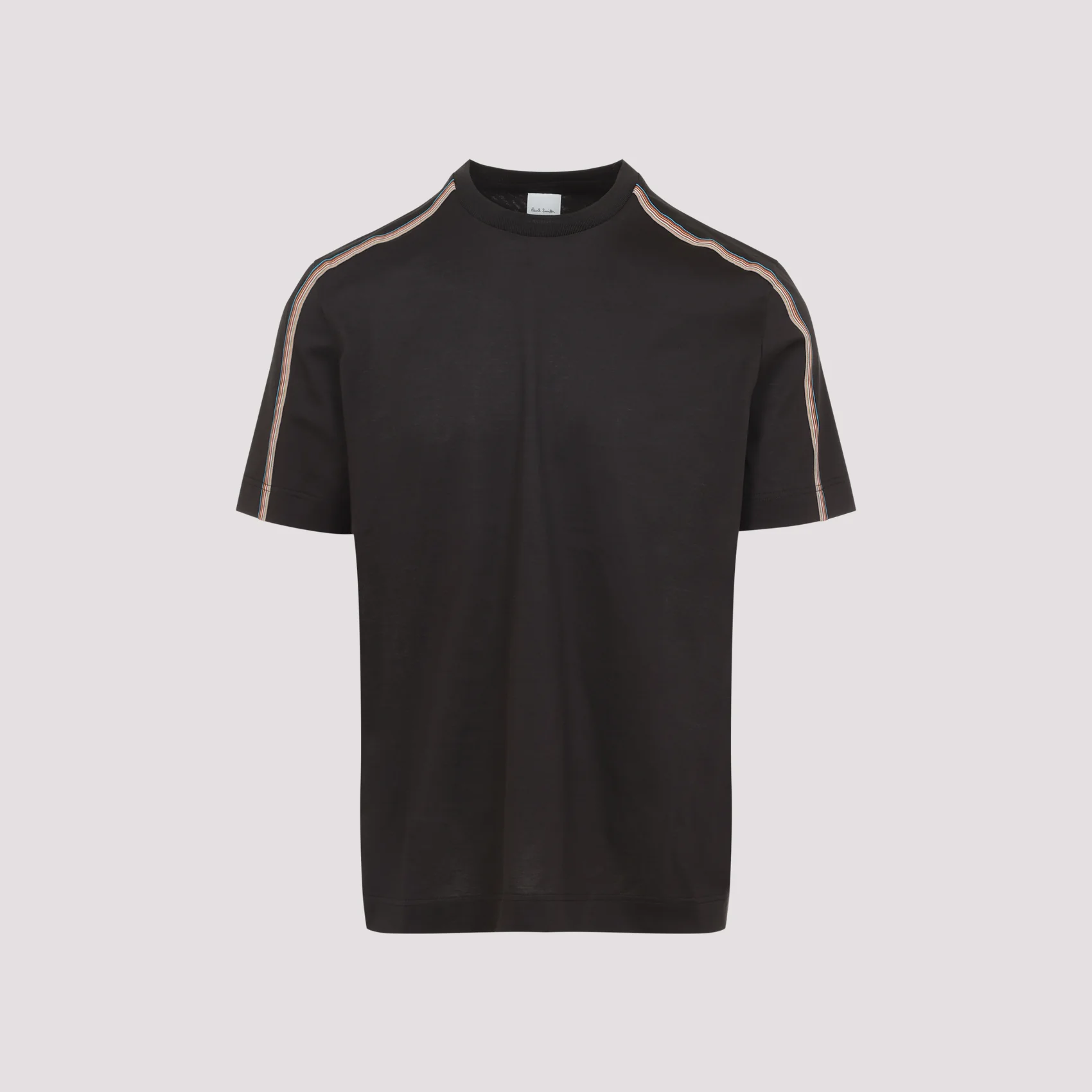 MUD BROWN COTTON STRIPE TAPE DETAIL T-SHIRT - Image 3