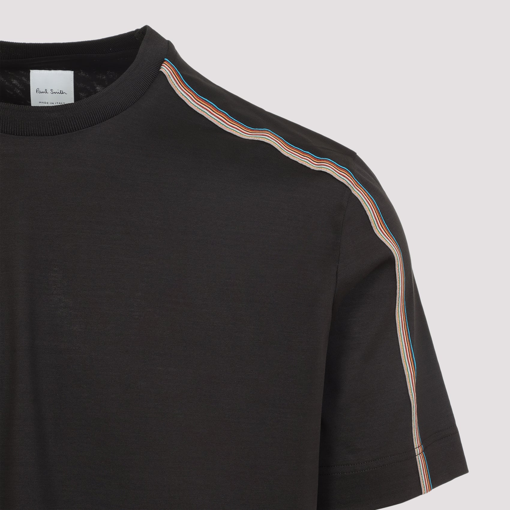 MUD BROWN COTTON STRIPE TAPE DETAIL T-SHIRT - Image 5