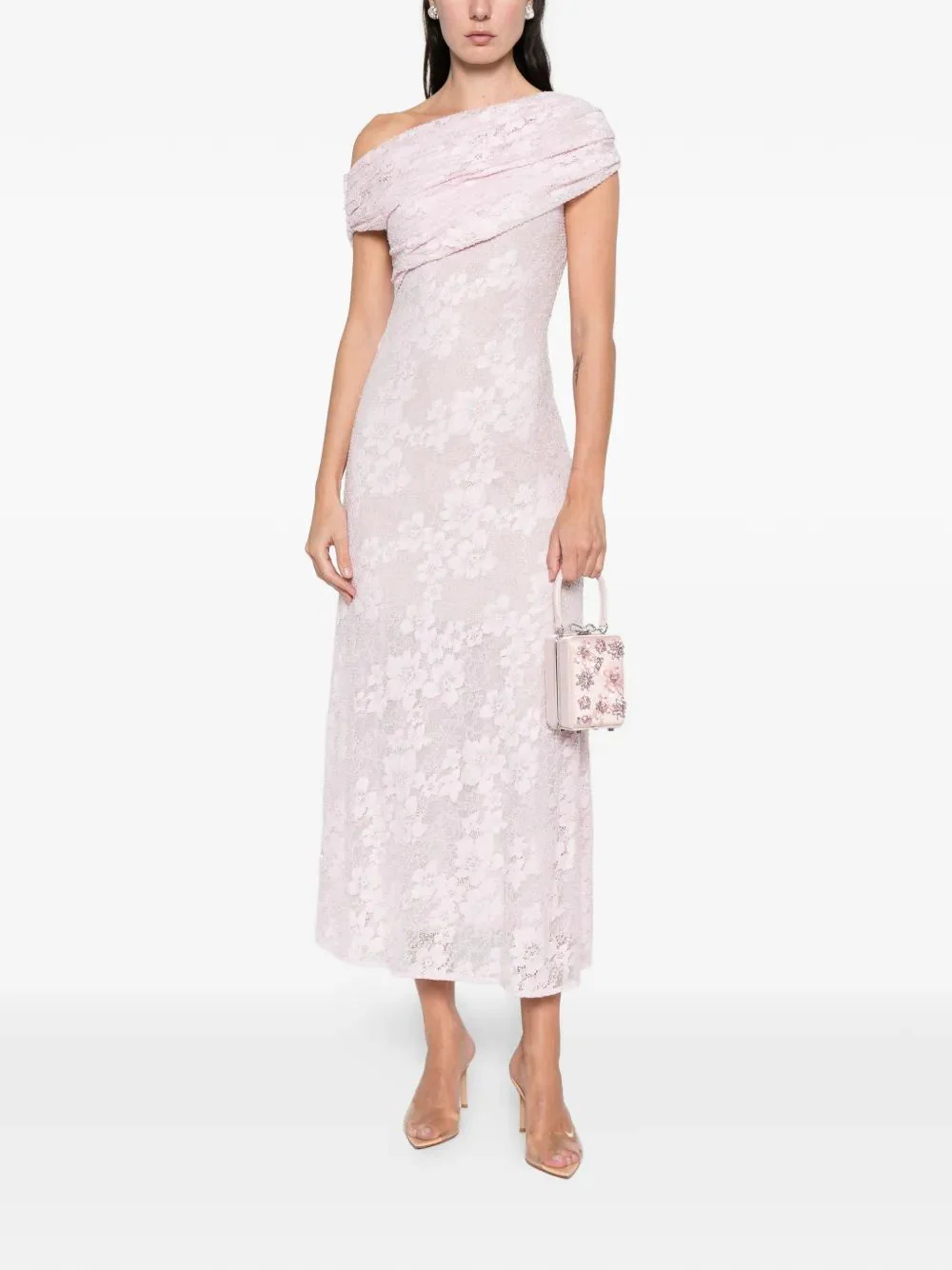 PINK POLYAMIDE RHINESTONE LACE MIDI DRESS - Image 2