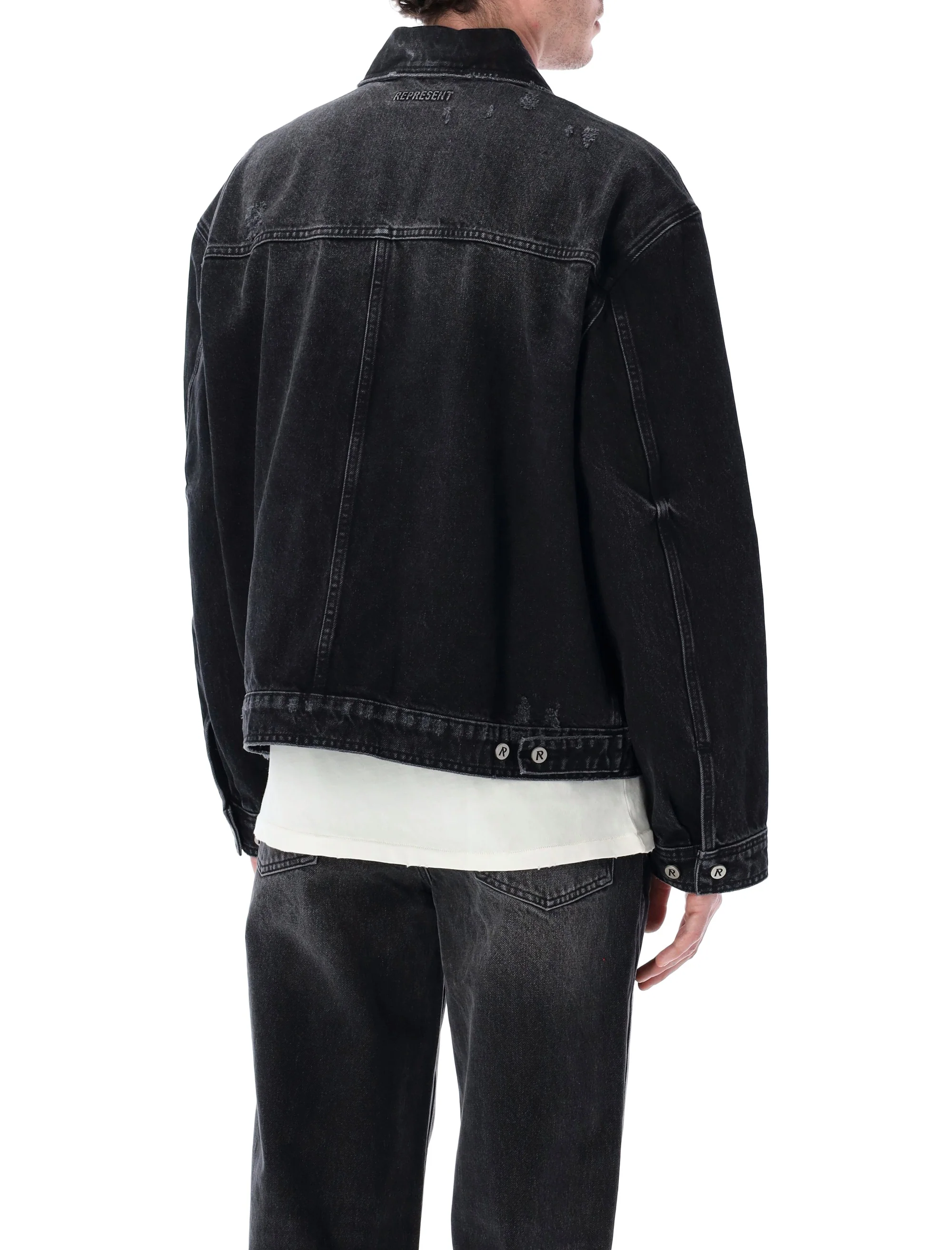 REPRESENT AGED BLACK COLLARED DENIM JACKET - Image 2