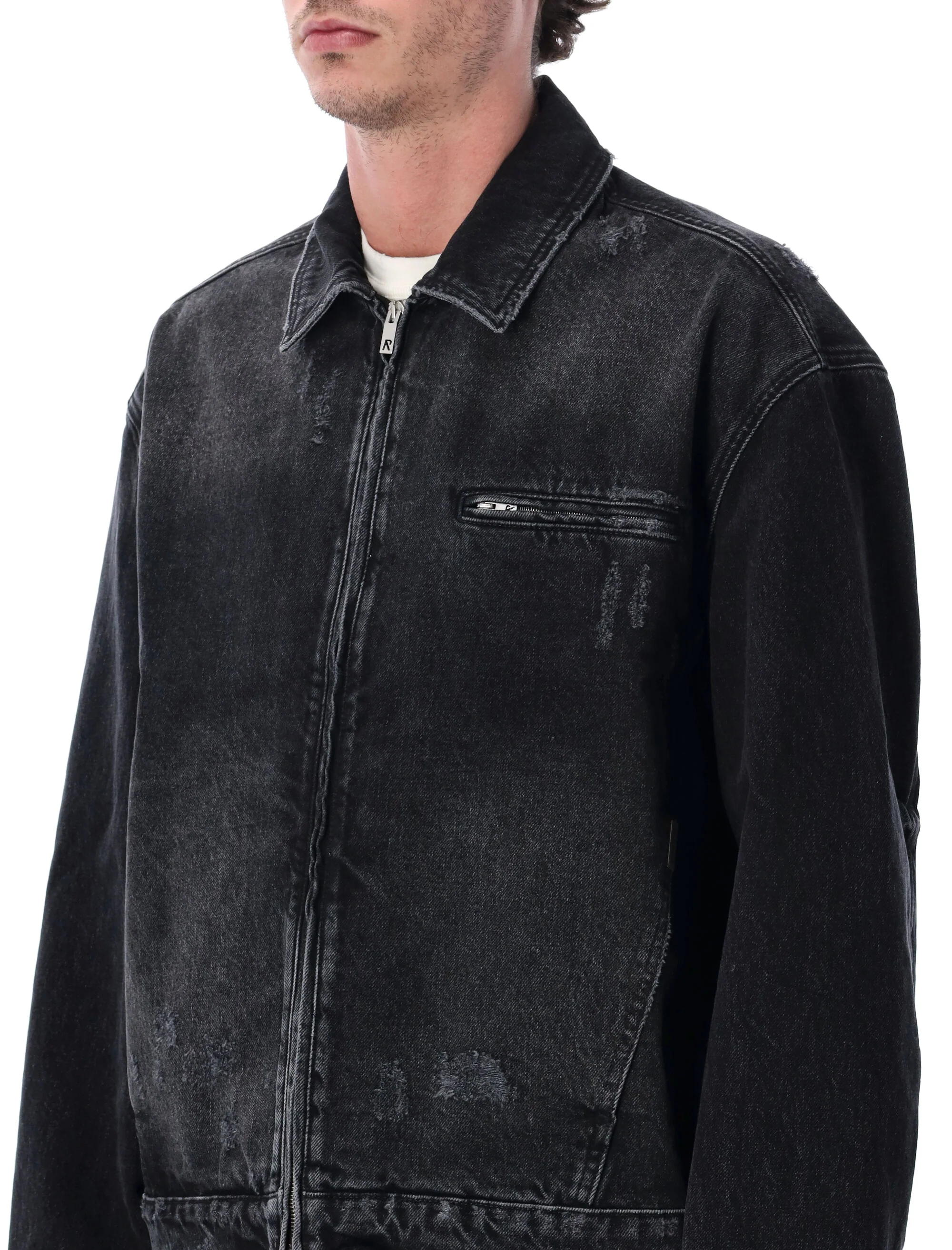 REPRESENT AGED BLACK COLLARED DENIM JACKET - Image 3