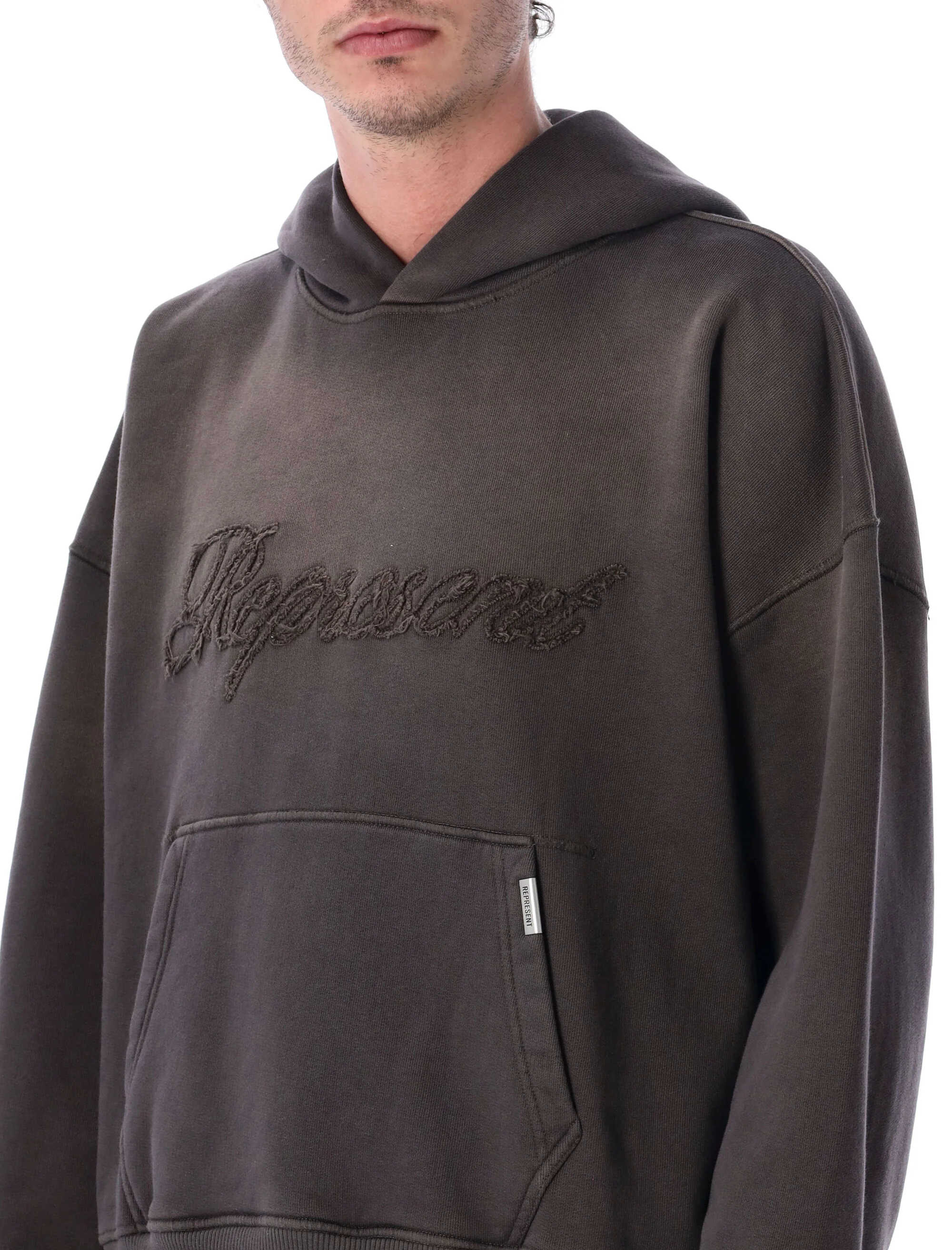 REPRESENT REP REVERSE APPLIQUE COTTON HOODIE - Image 3