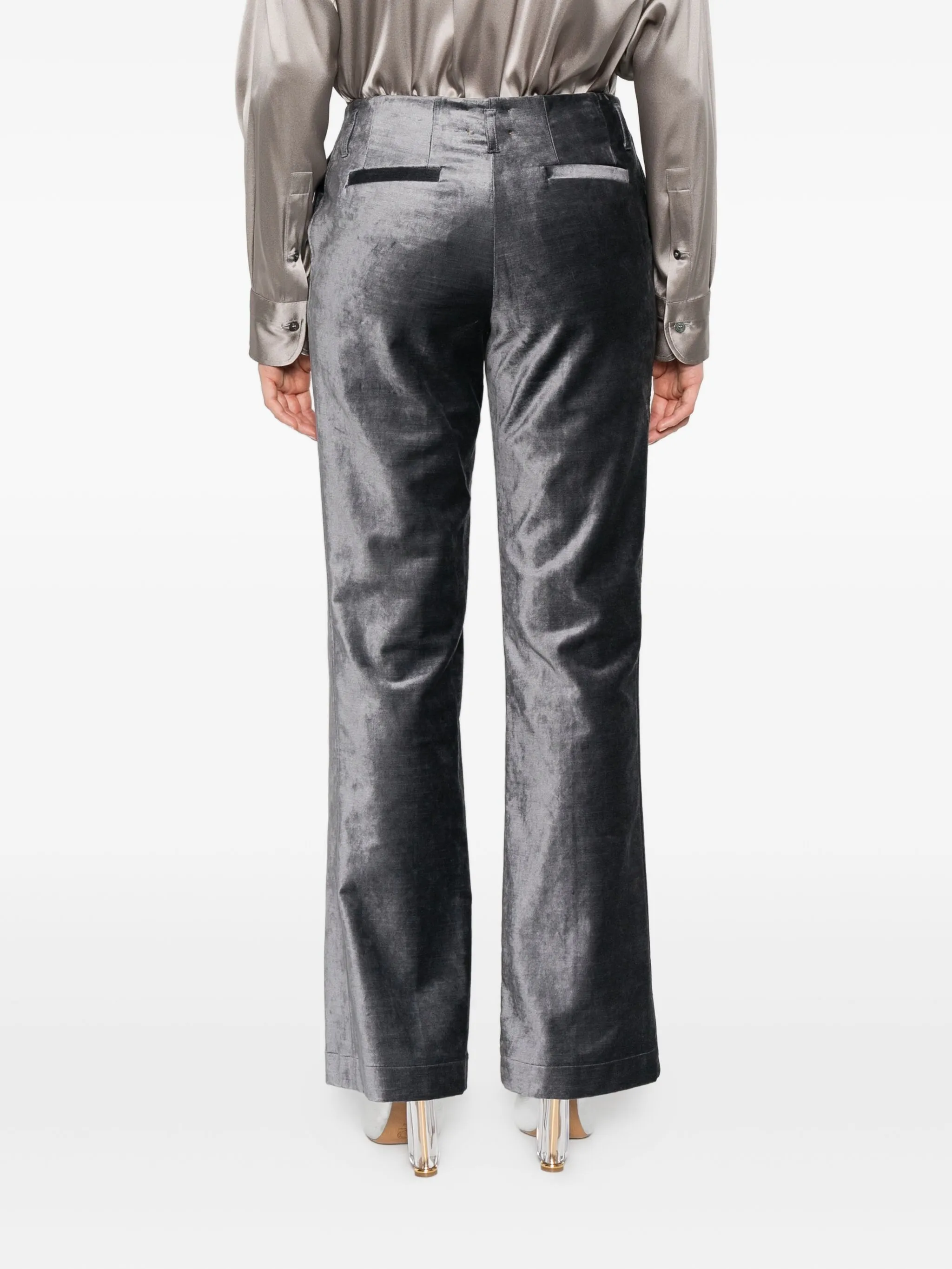 STONE STRETCH VELVET FLARE PANTS - Image 3