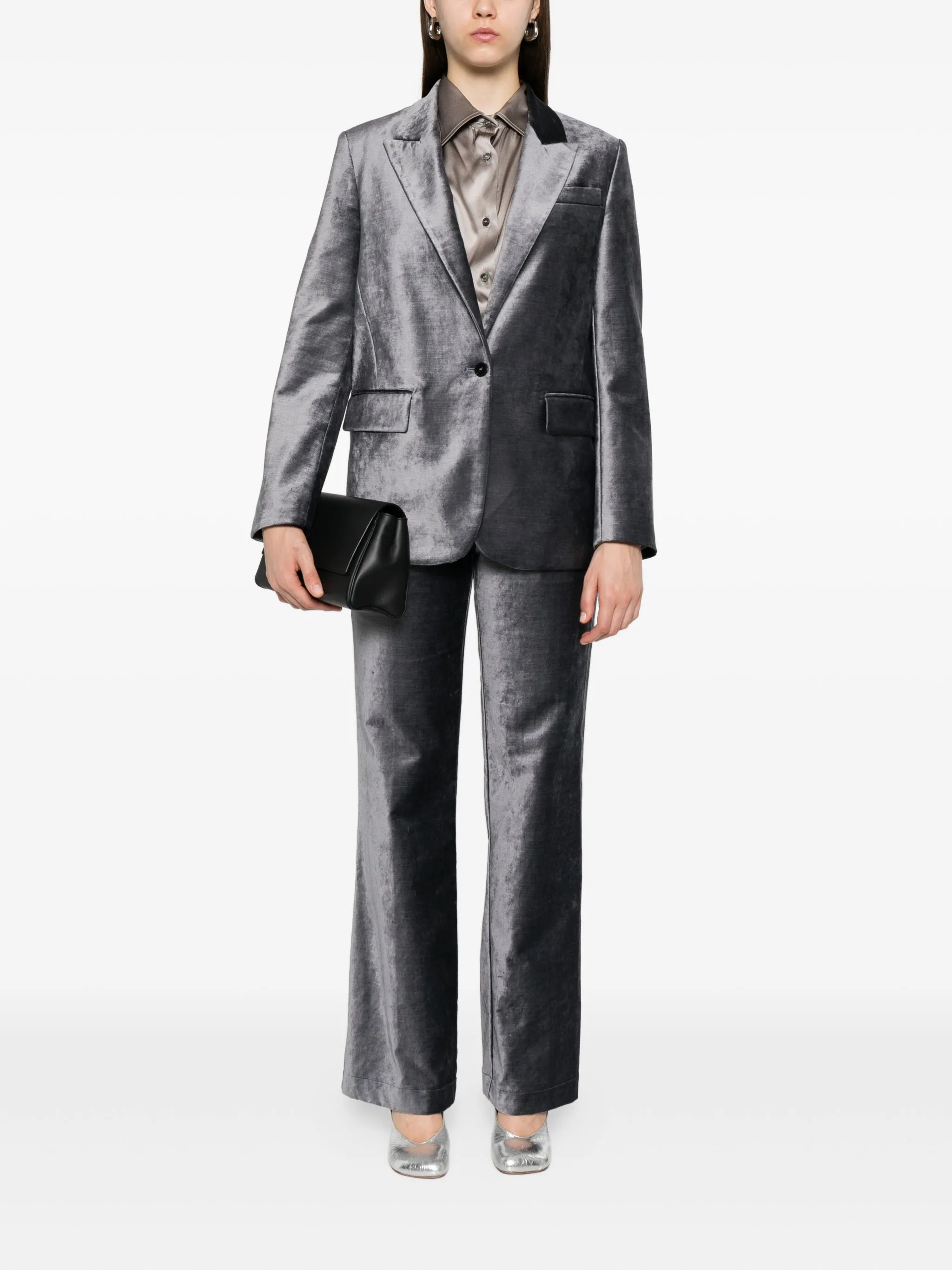 STONE STRETCH VELVET FLARE PANTS - Image 4