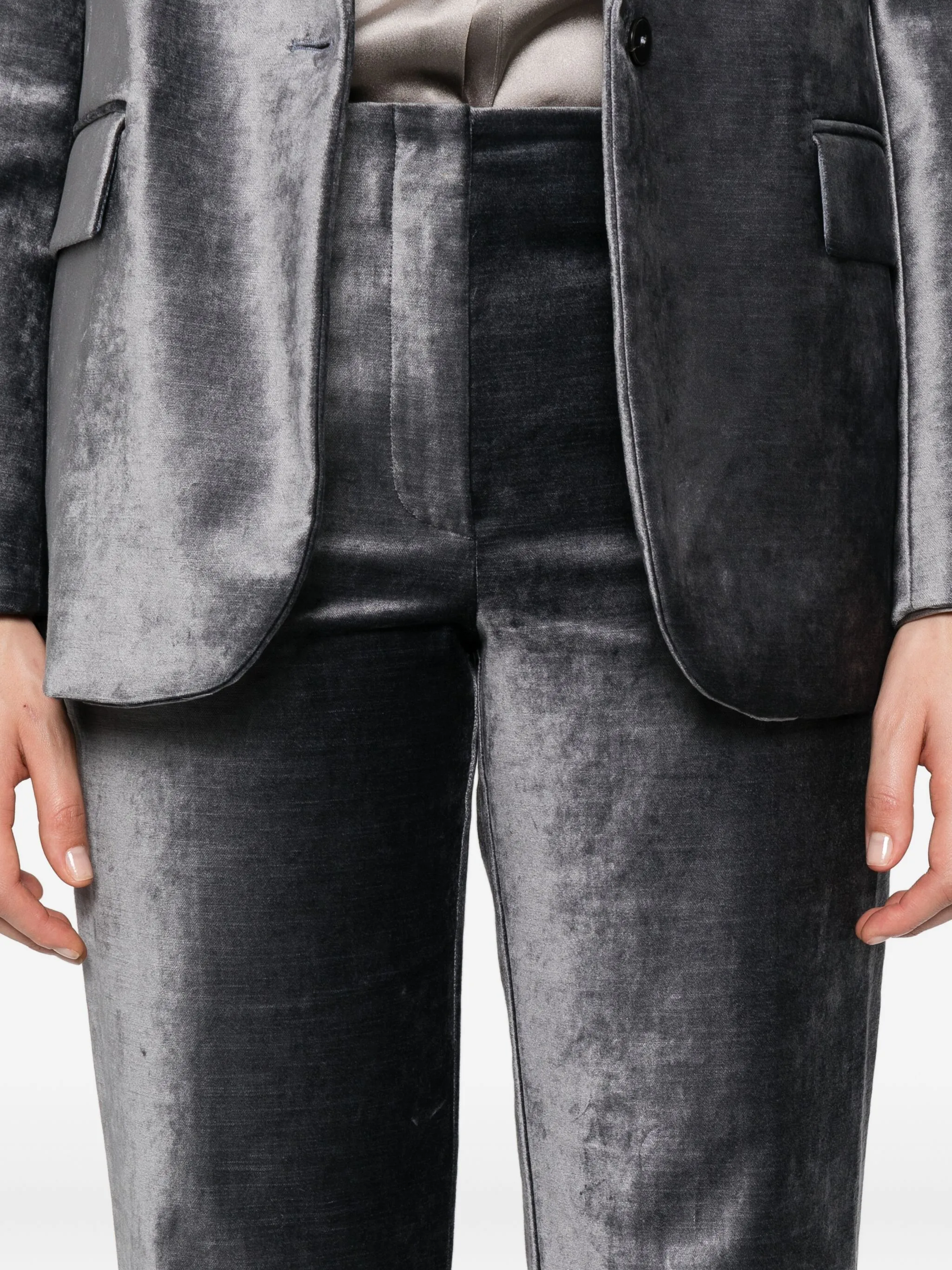 STONE STRETCH VELVET FLARE PANTS - Image 5