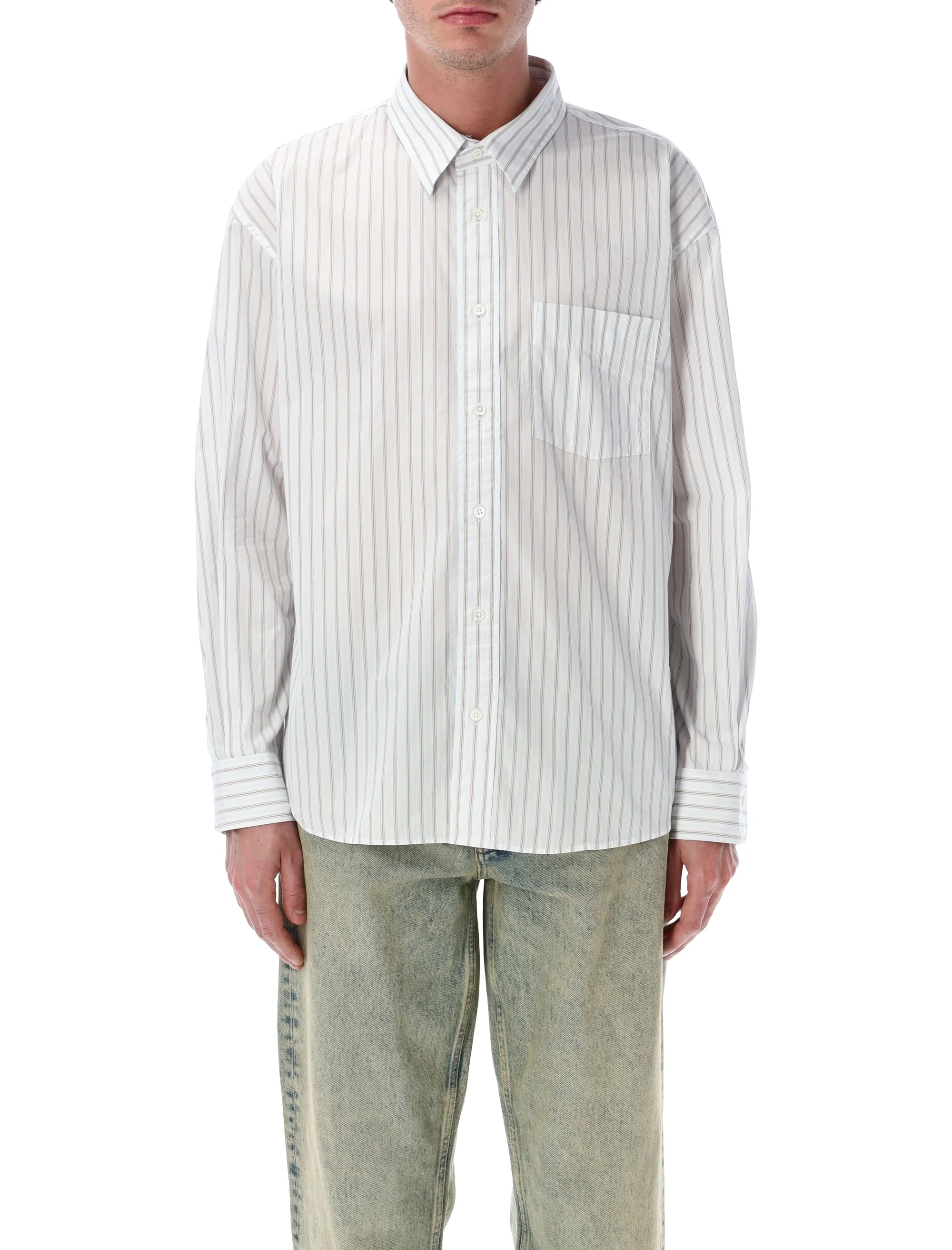SUNFLOWER NEW BASE WHITE COTTON STRIPE SHIRT