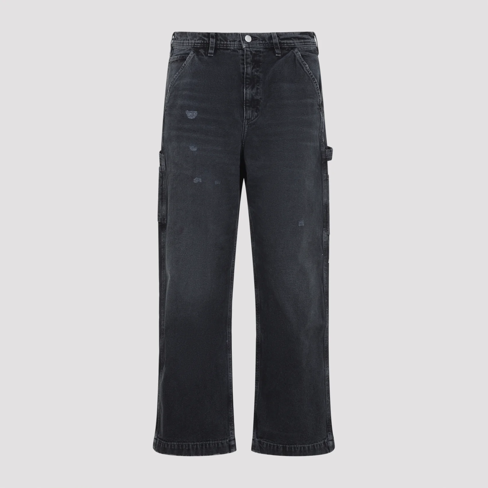 WASHED BLACK COTTON PAINT PANTS - Image 2