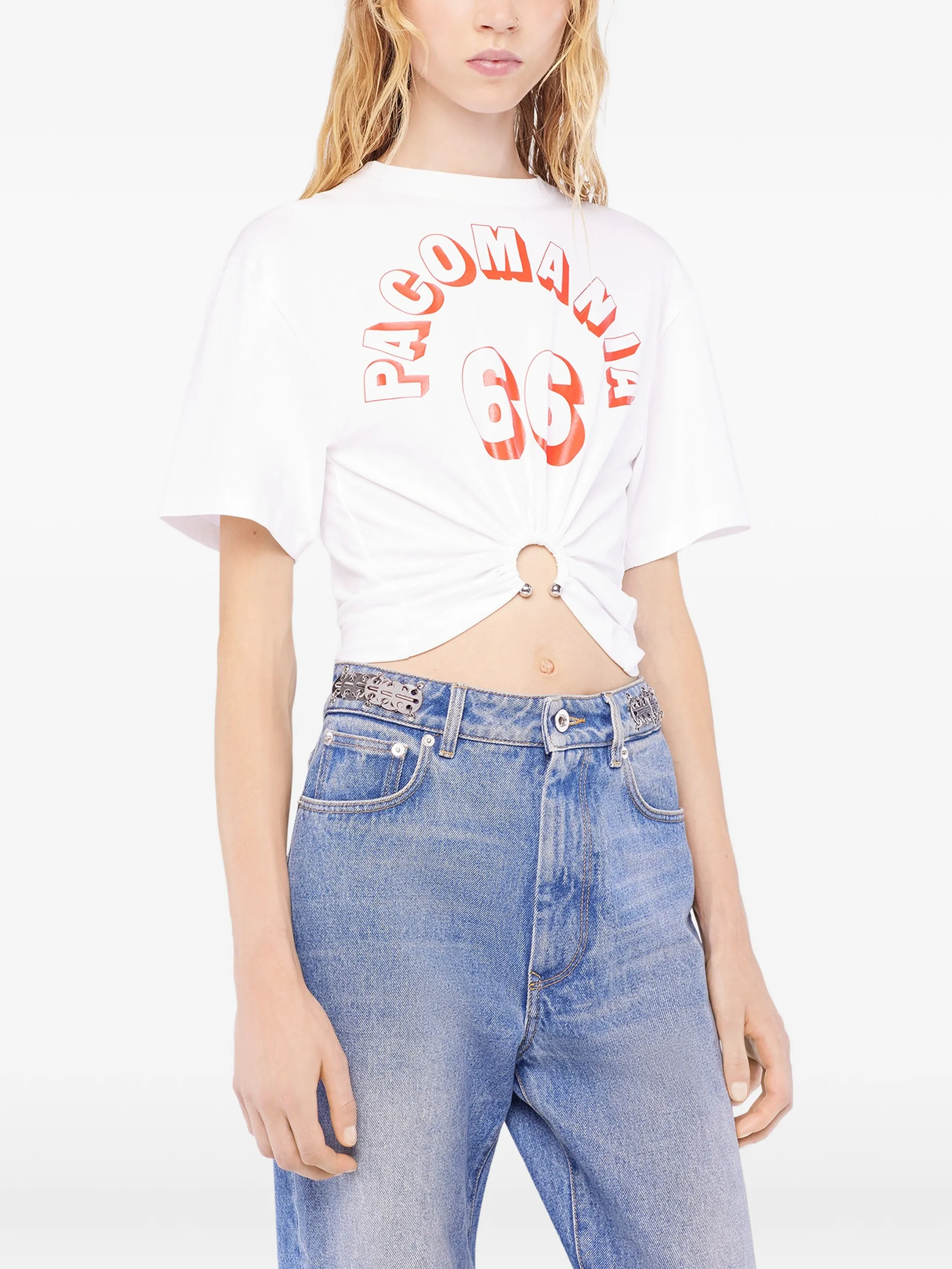 WHITE COTTON ELASTANE T-SHIRT - Image 4