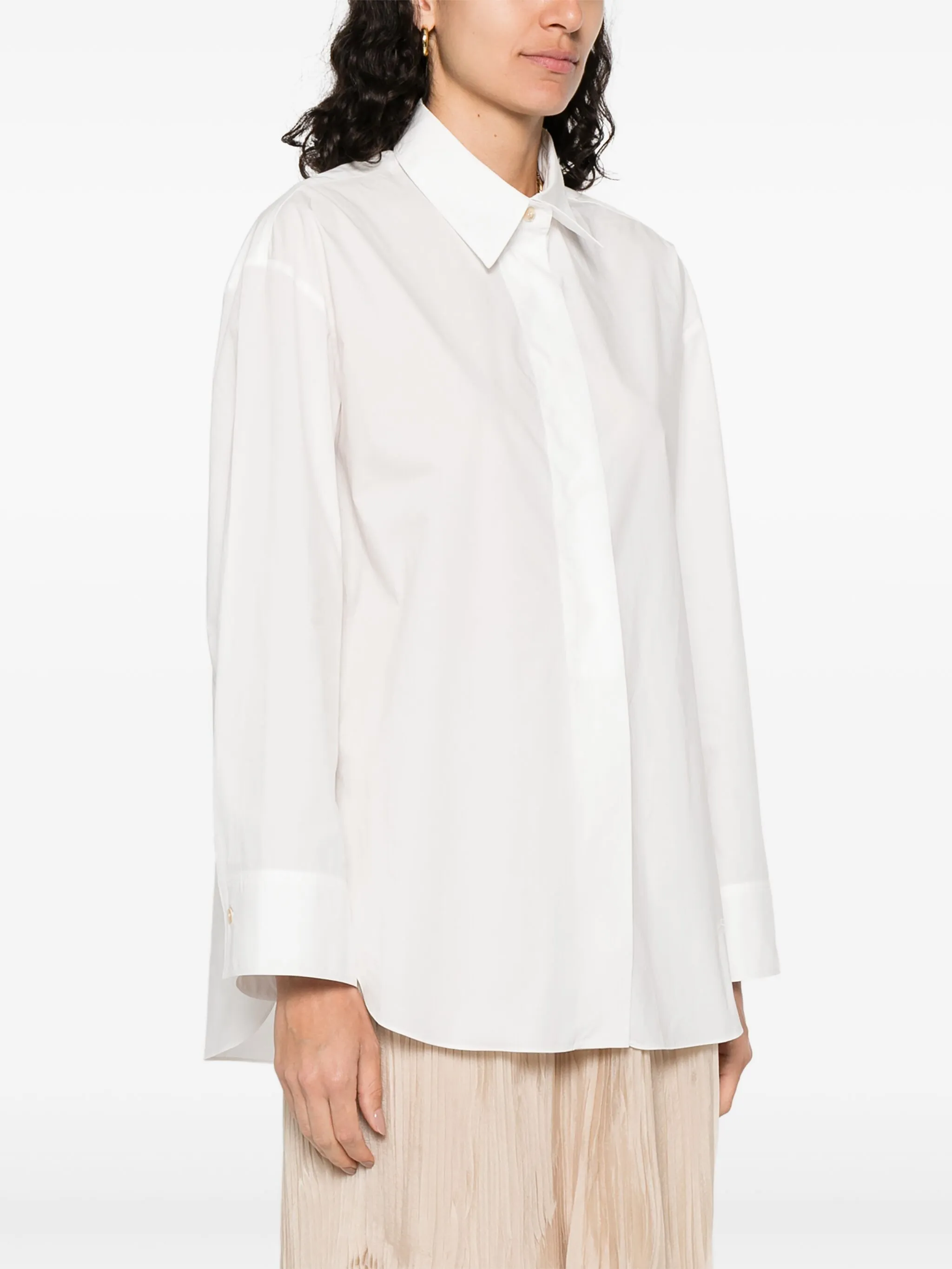 WHITE COTTON POPLINE OVERSIZED SHIRT - Image 5