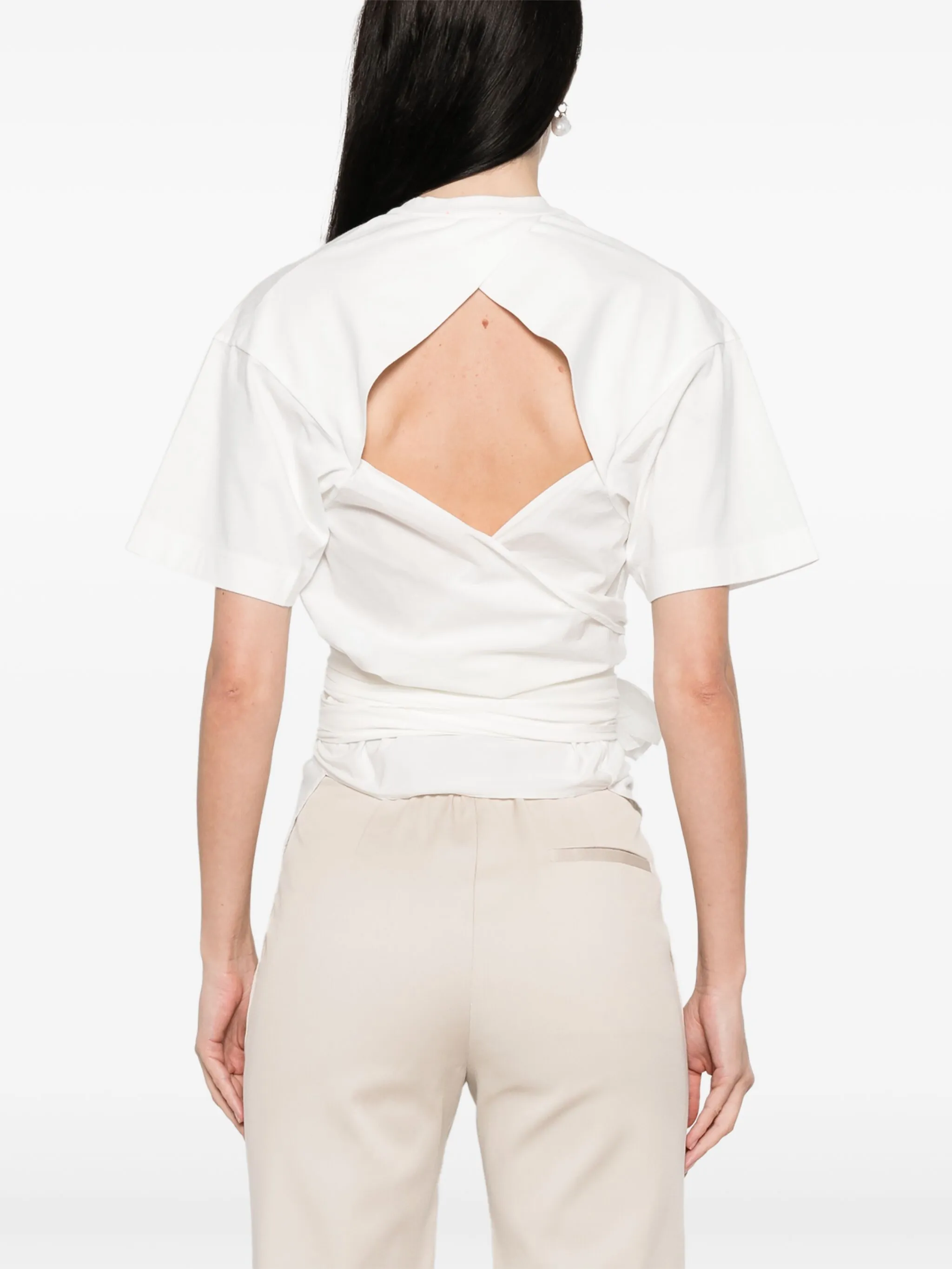 WHITE ORGANIC COTTON KNOTTED T-SHIRT - Image 3