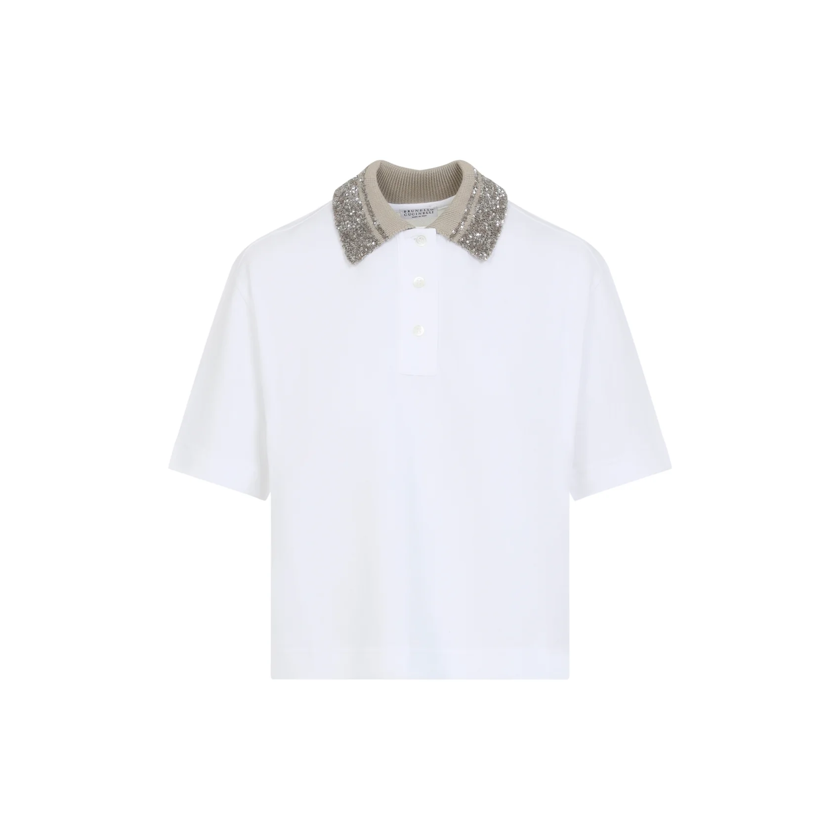 WHITE PAILLETTES COTTON POLO
