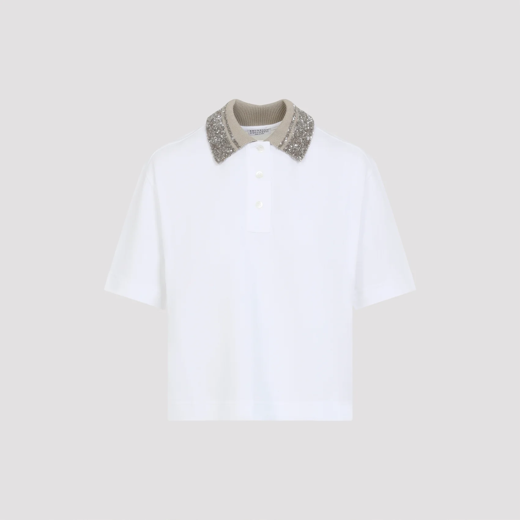 WHITE PAILLETTES COTTON POLO - Image 2