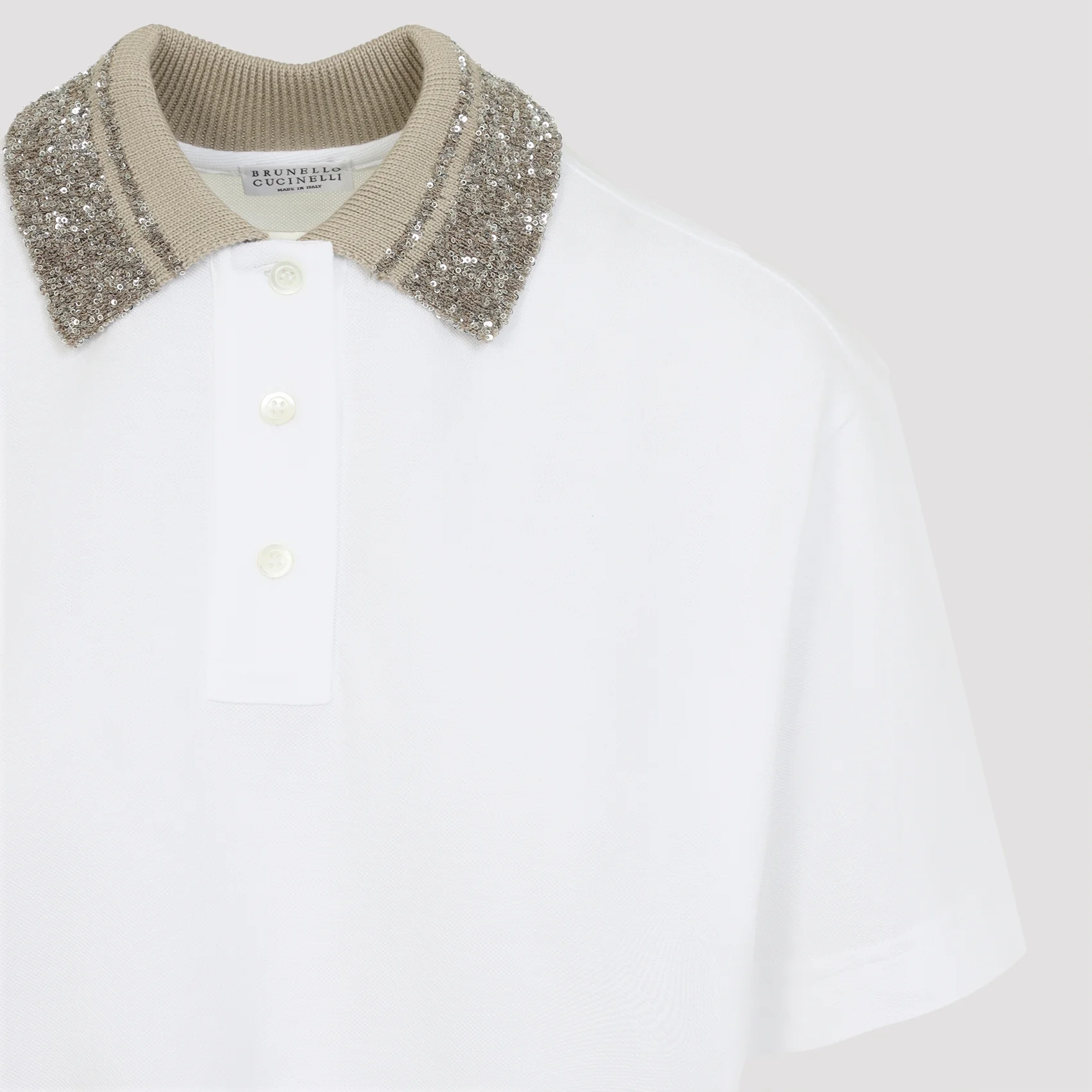 WHITE PAILLETTES COTTON POLO - Image 4