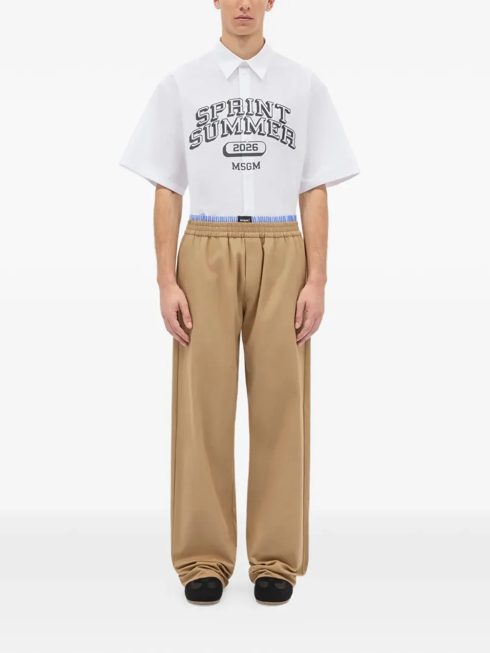 WIDE-LEG COTTON GABARDINE TROUSERS WITH DOUBLE ELASTICATED WAISTBAND - Image 2